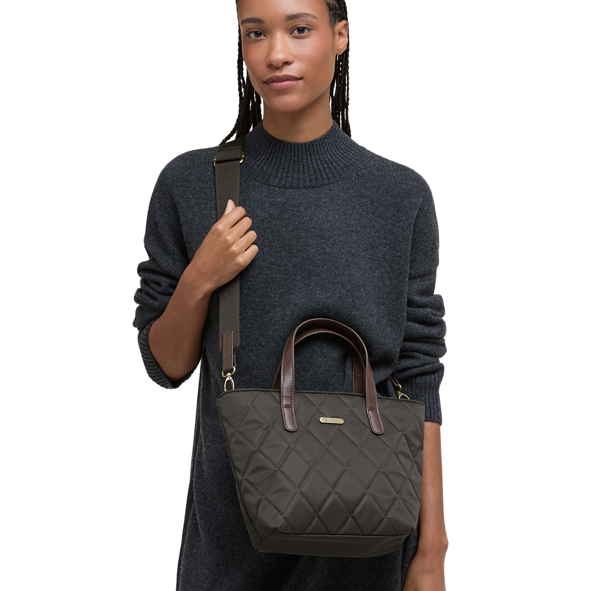 Womens Barbour Olive Quilted Mini Tote Bag
