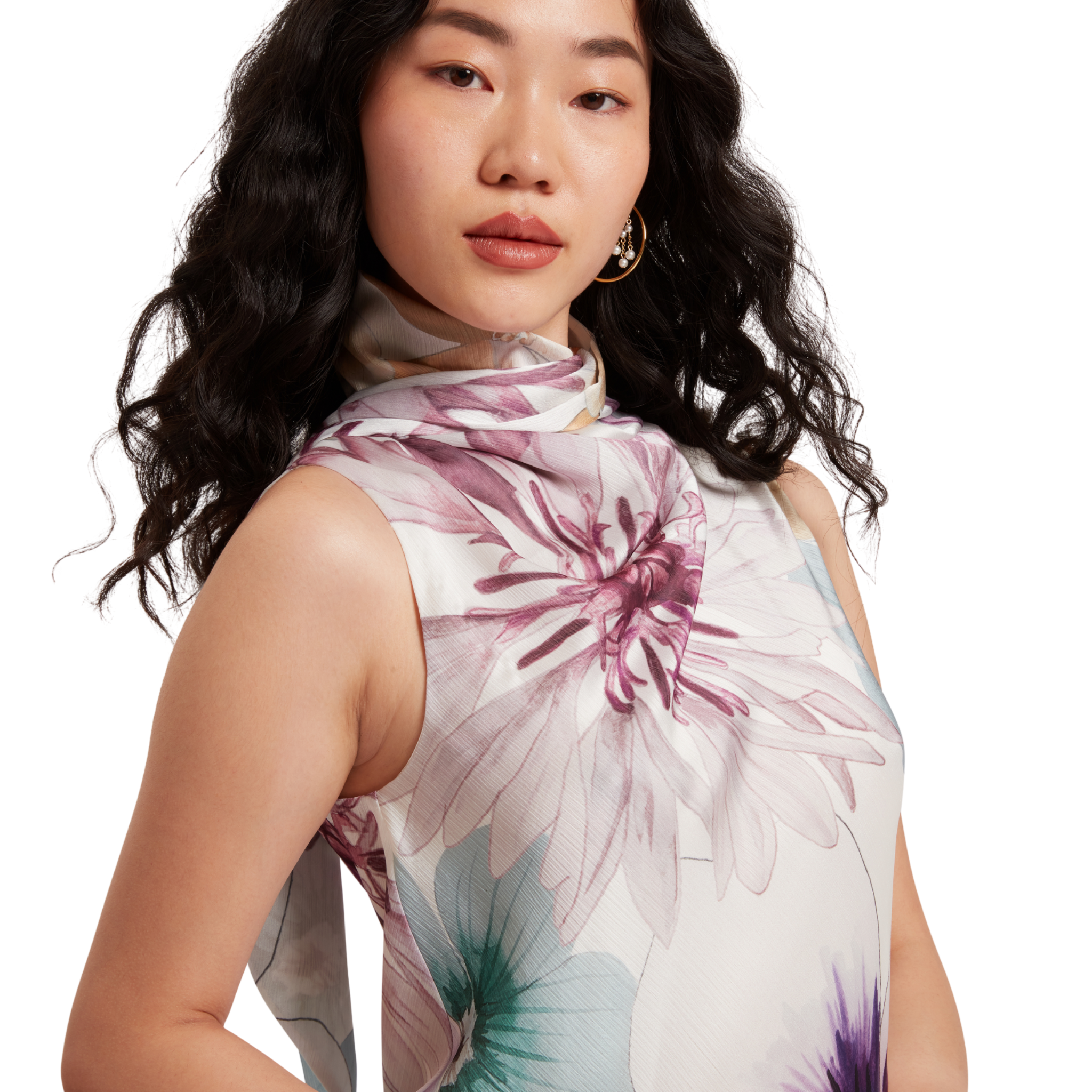 Womens Ted Baker White Print Harrpur Neck Tie Midi Dress