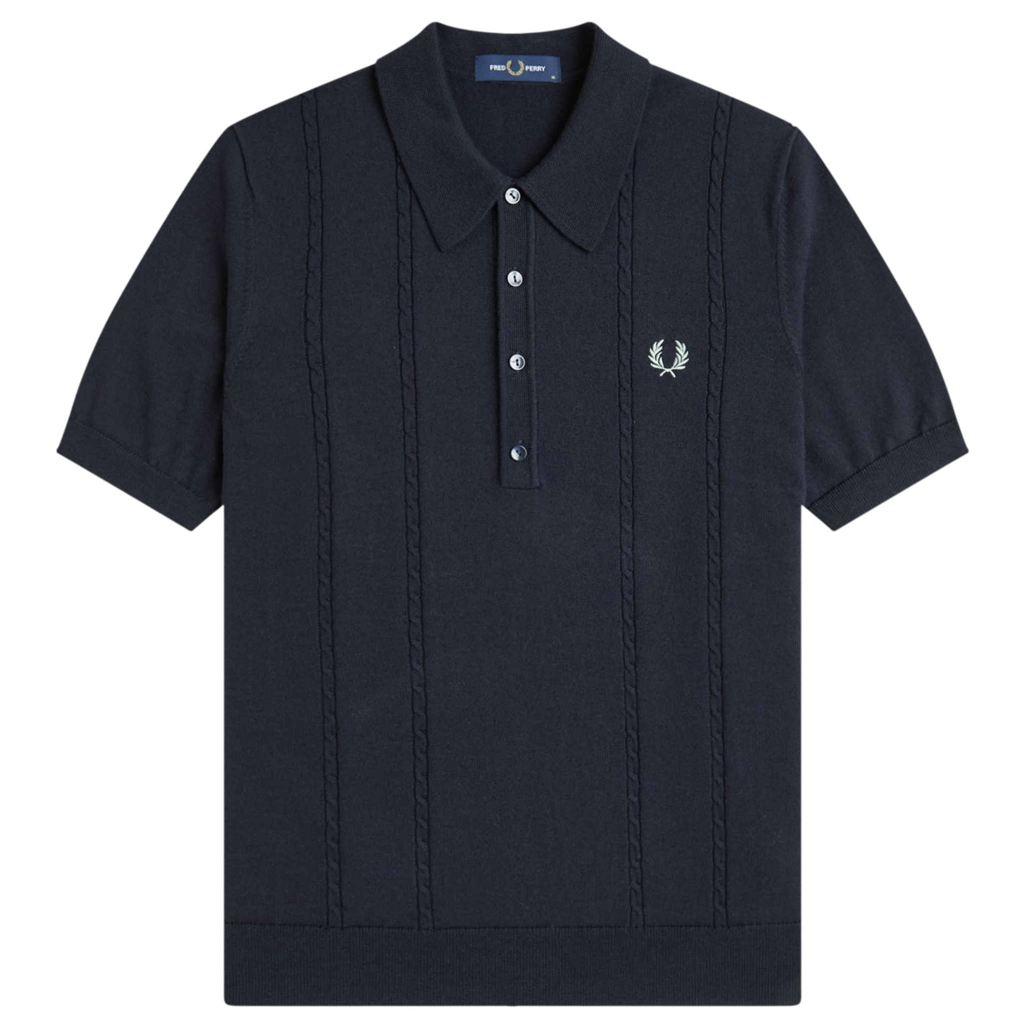 Mens Fred Perry Navy Cable Knitted S/s Polo Shirt