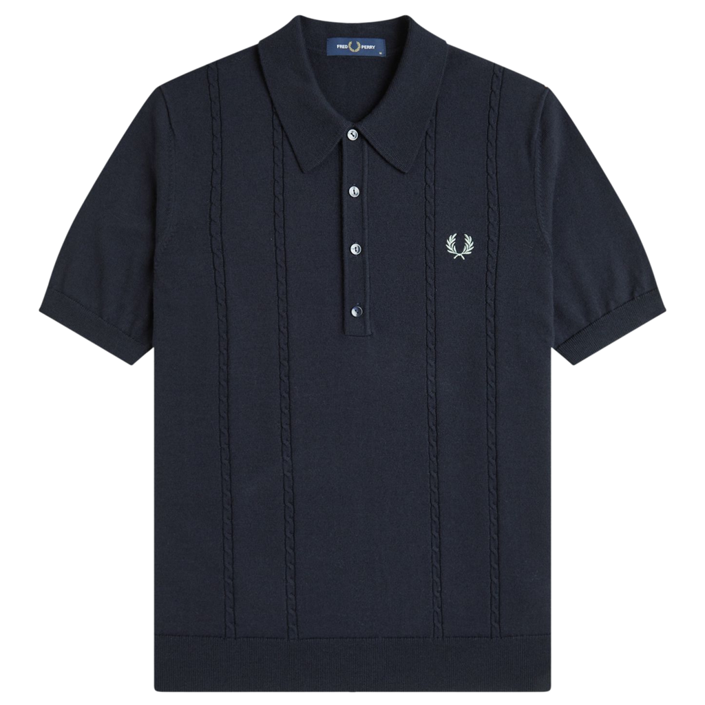 Fred Perry Navy Cable Knitted S/s Polo Shirt | Hurleys