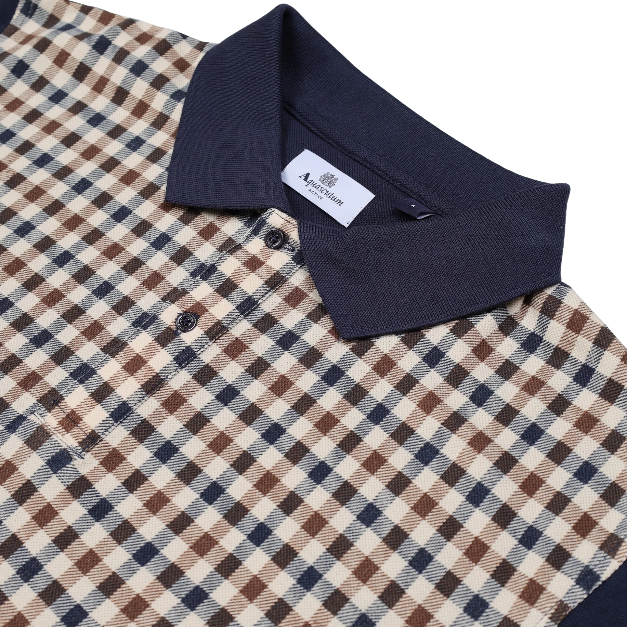 Mens Aquascutum Navy Club Check Front L/s Polo Shirt