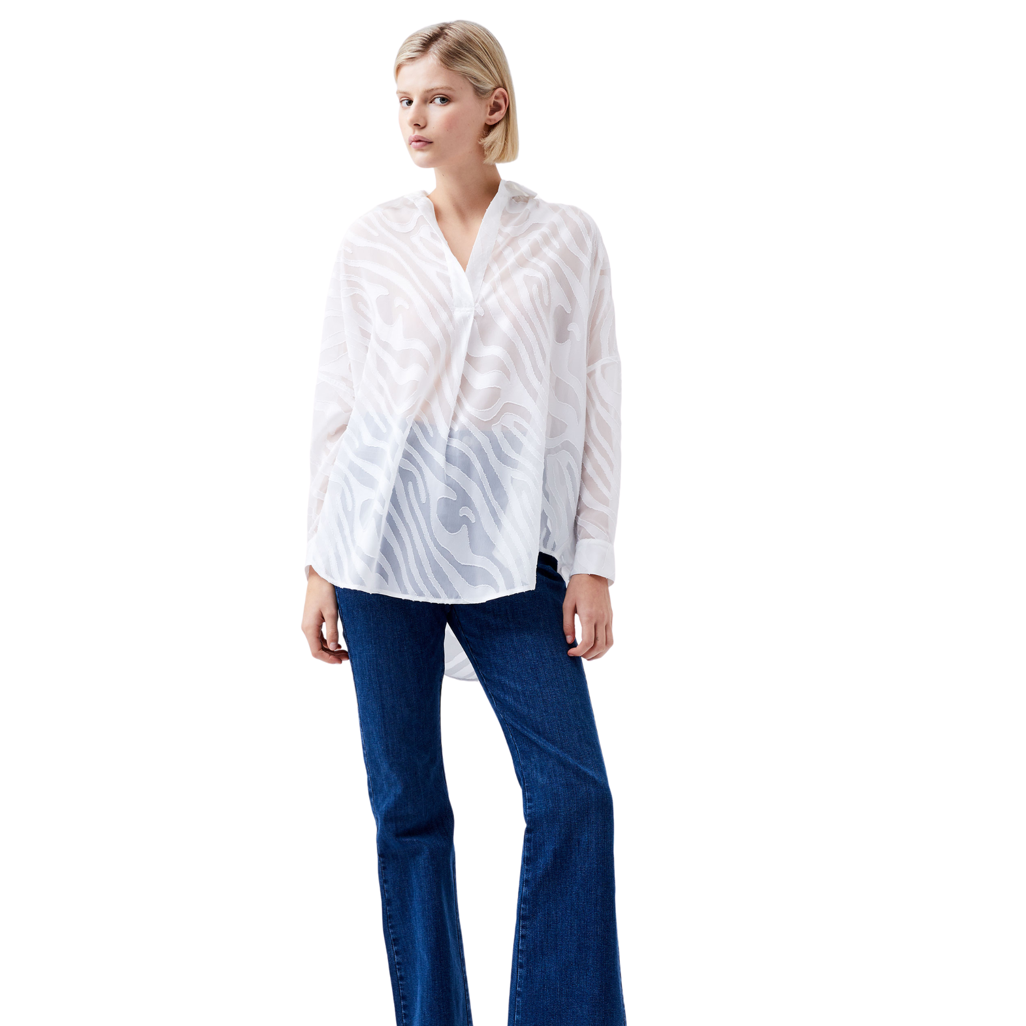 Womens French Connection Winter White Zebra Devore Popover Shirt