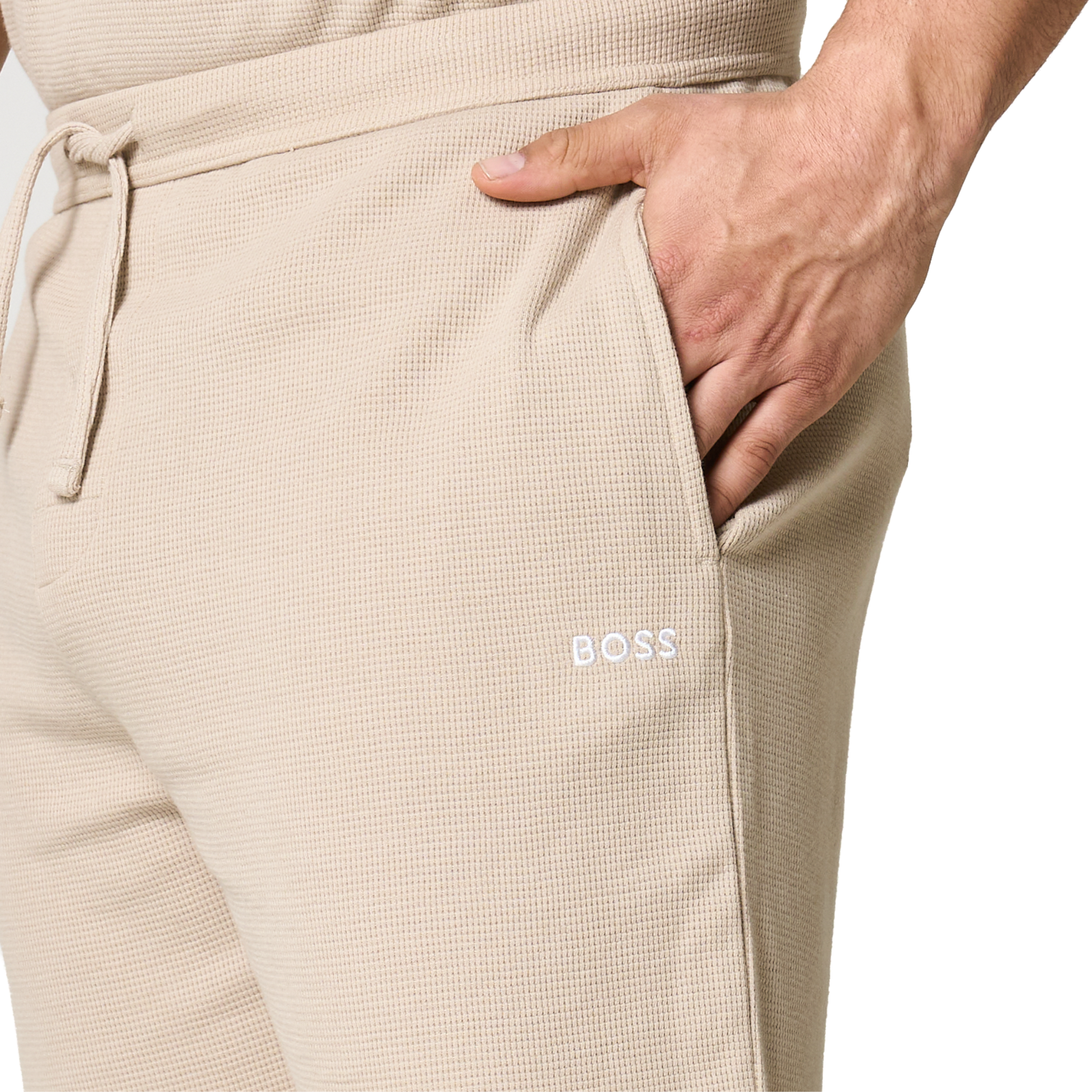 Mens BOSS Light Beige Waffle Lounge Shorts