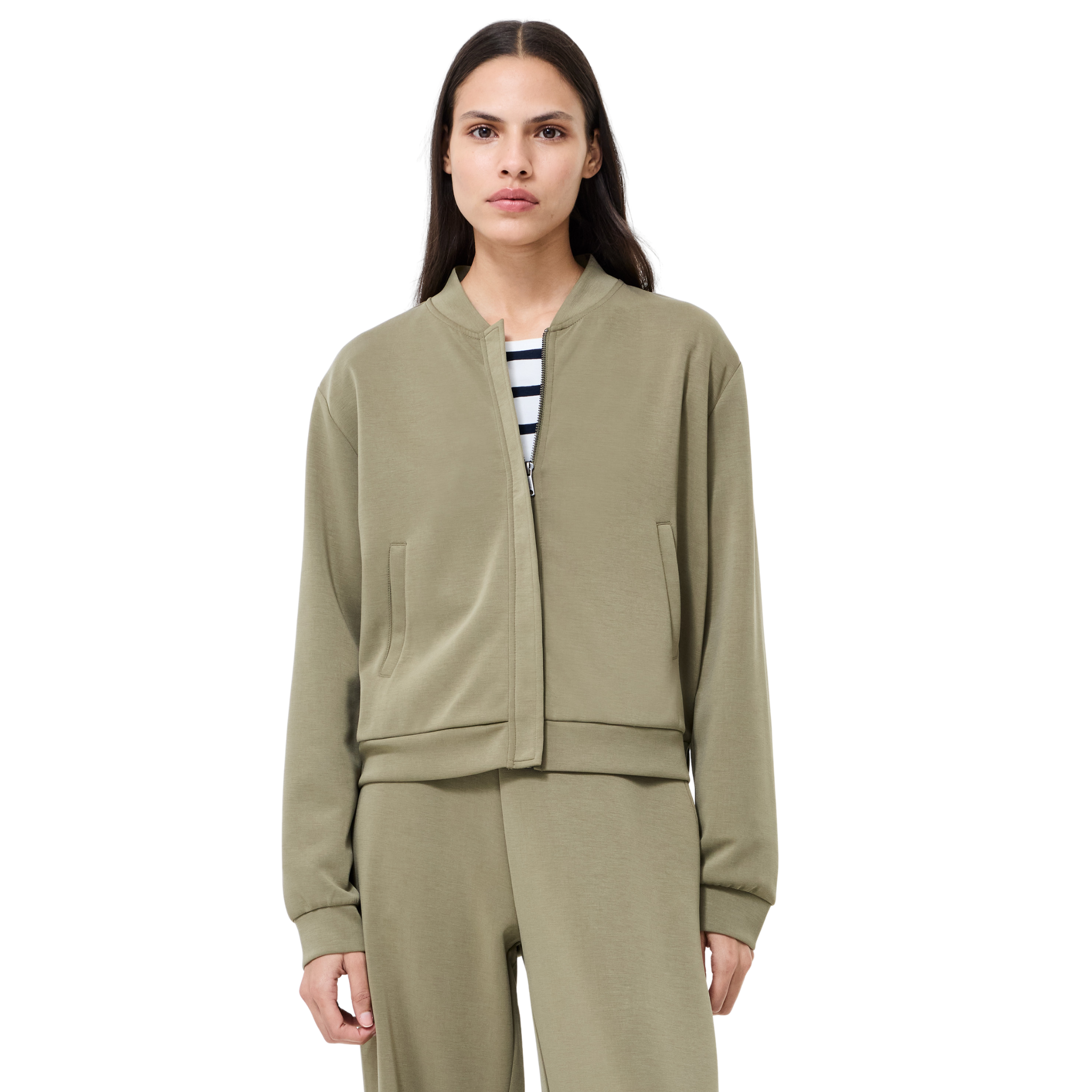 Womens French Connection Washed Khaki Wren Zip Bomber Jacket