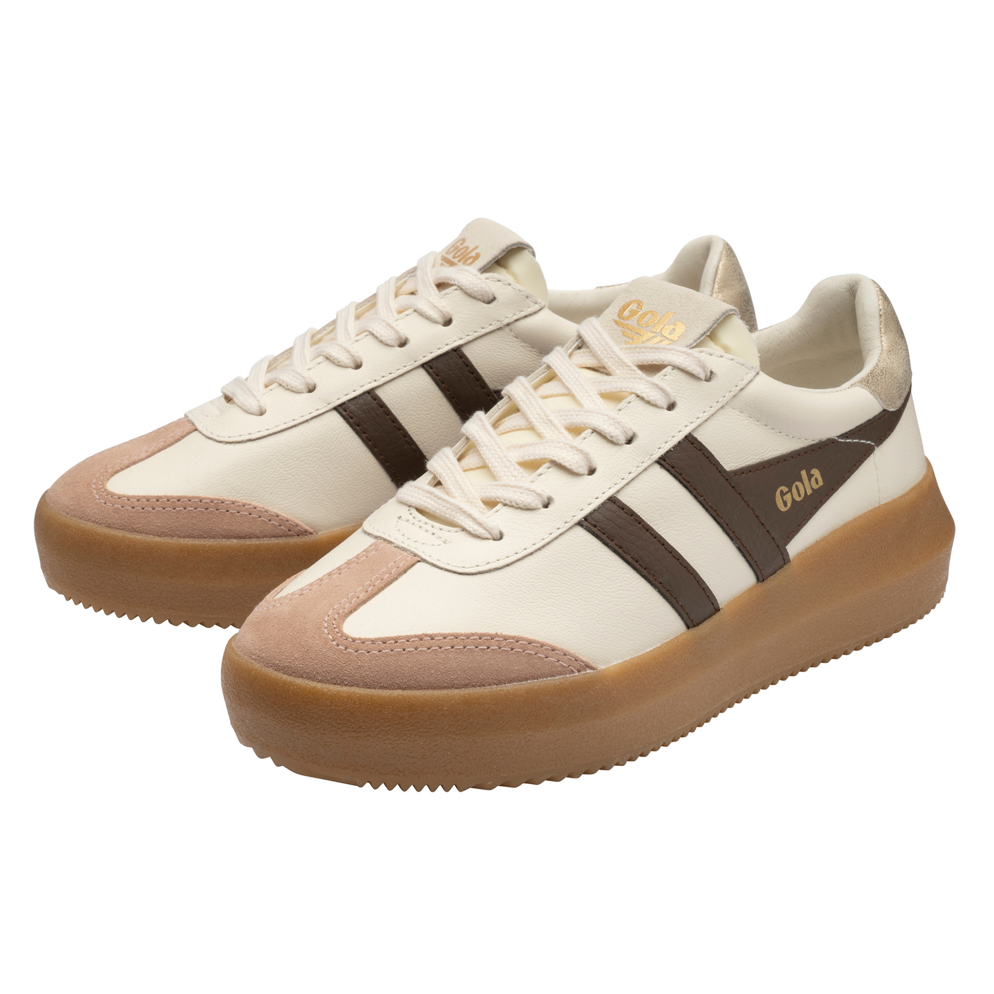 Womens Gola Off White/Cameo/Root/Gum Athena Leather Trainers
