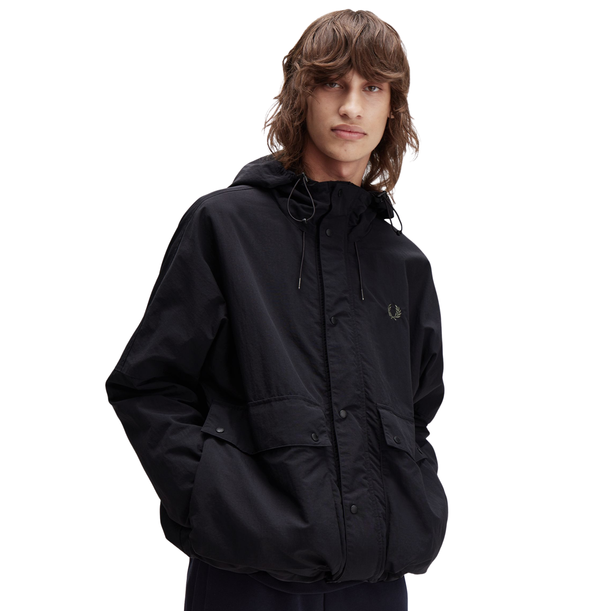 Mens Fred Perry Black Cropped Ripstop Parka