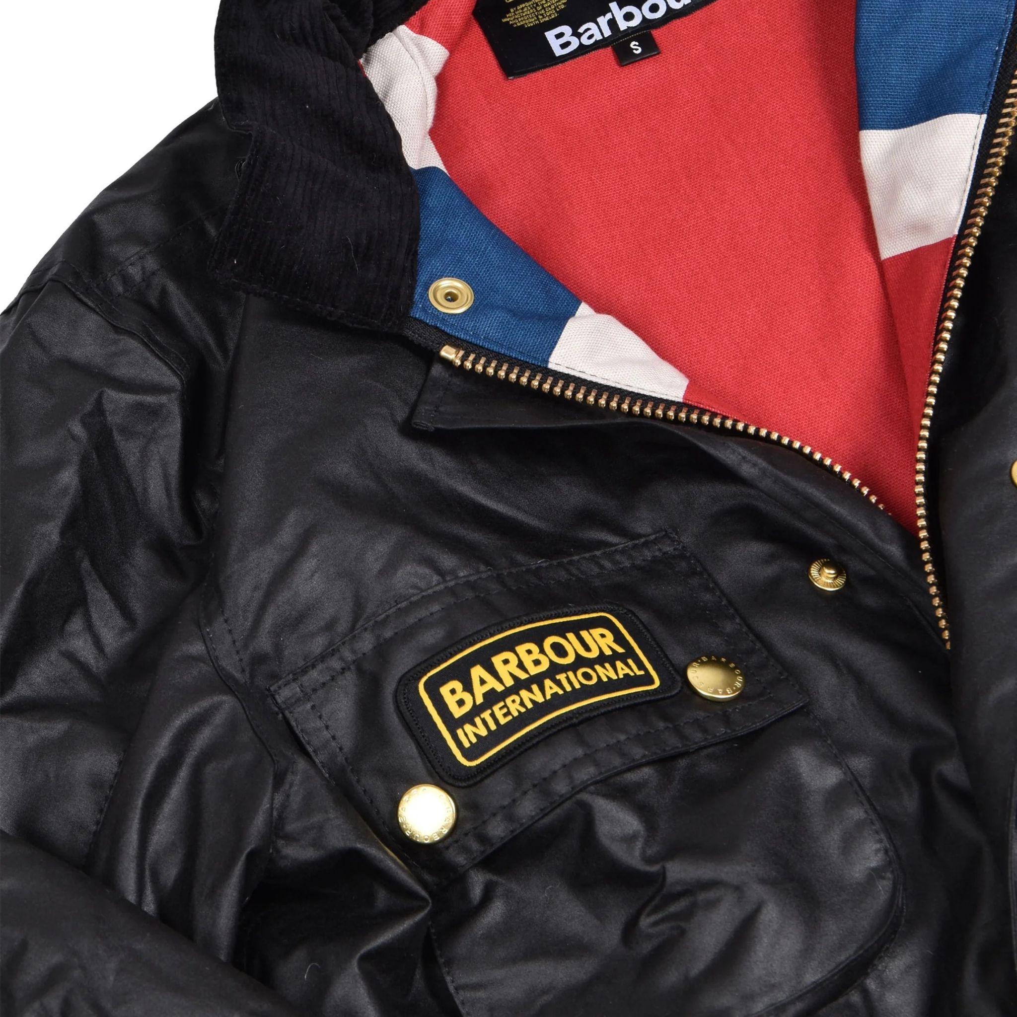 Mens Barbour International Black Union Jack International Wax Jacket