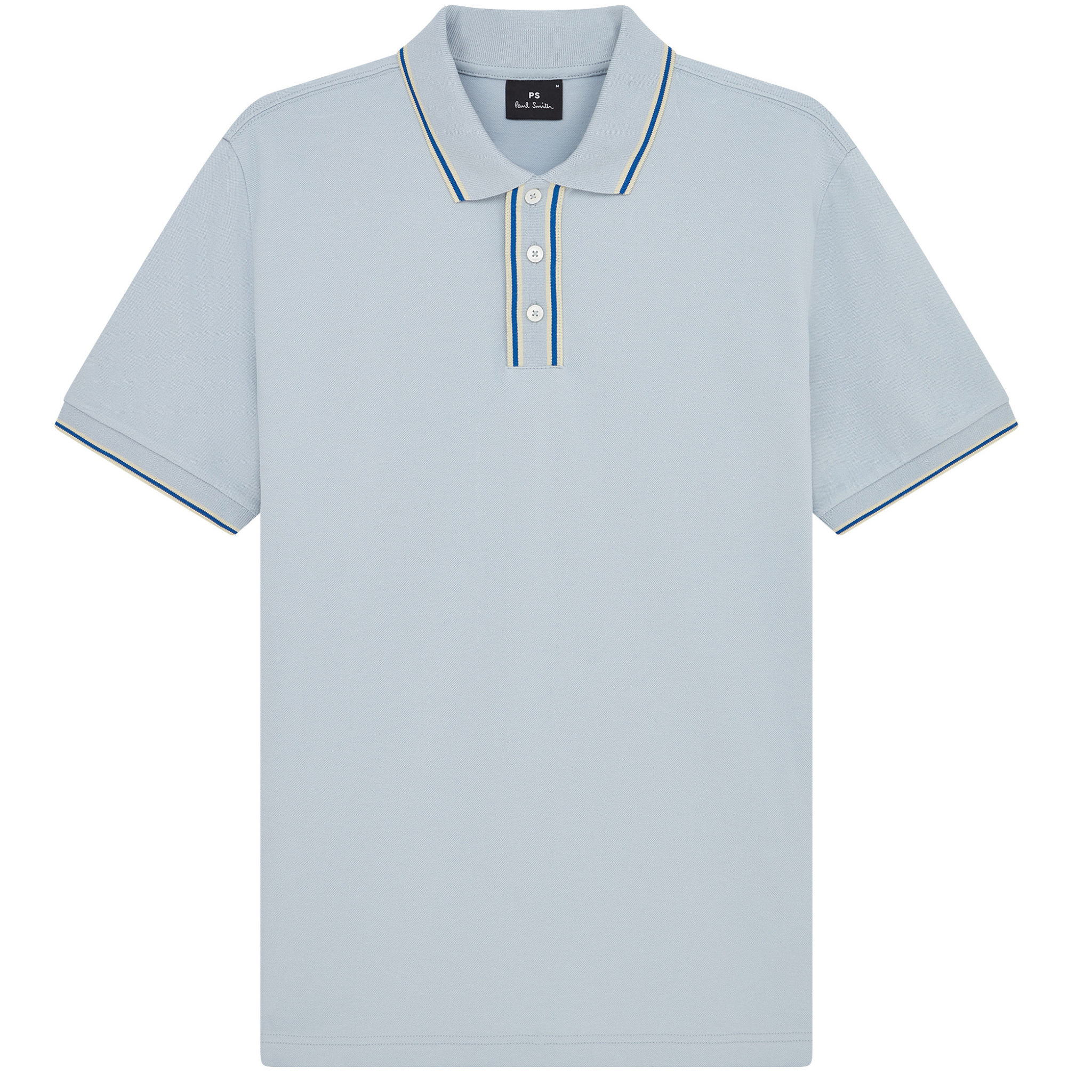 Mens Paul Smith Pale Blue Tipped Button Reg Fit S/s Polo