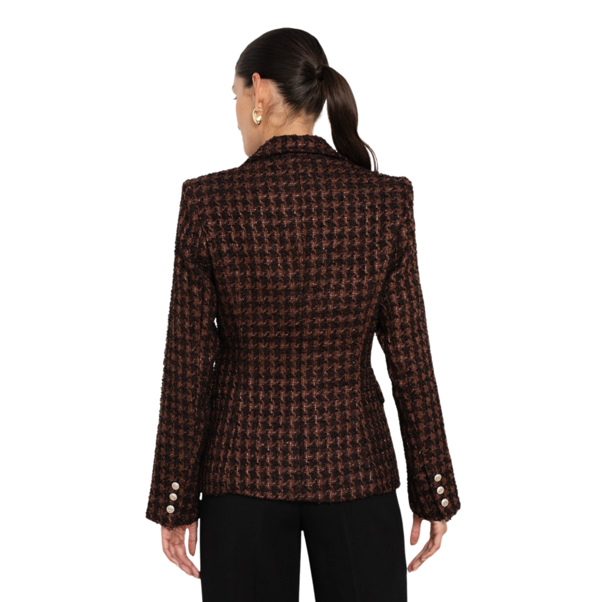 Womens Attentif Brown Houndstooth Tweed Blazer