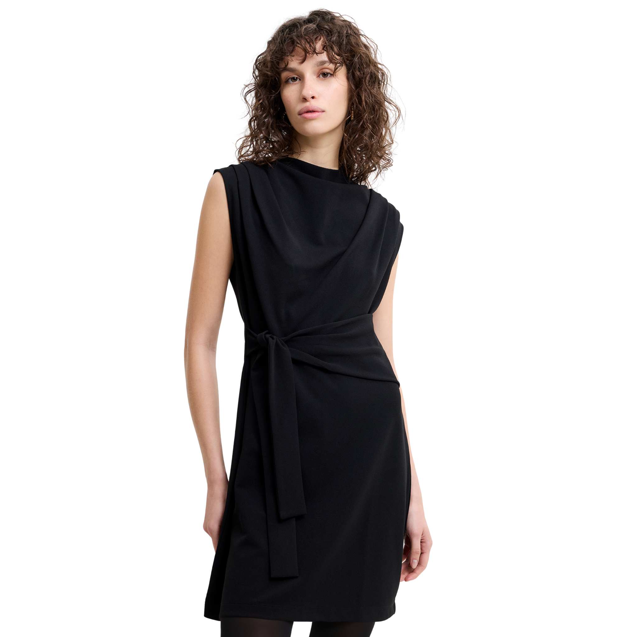 Womens French Connection Black Zion Jersey Belted Dress