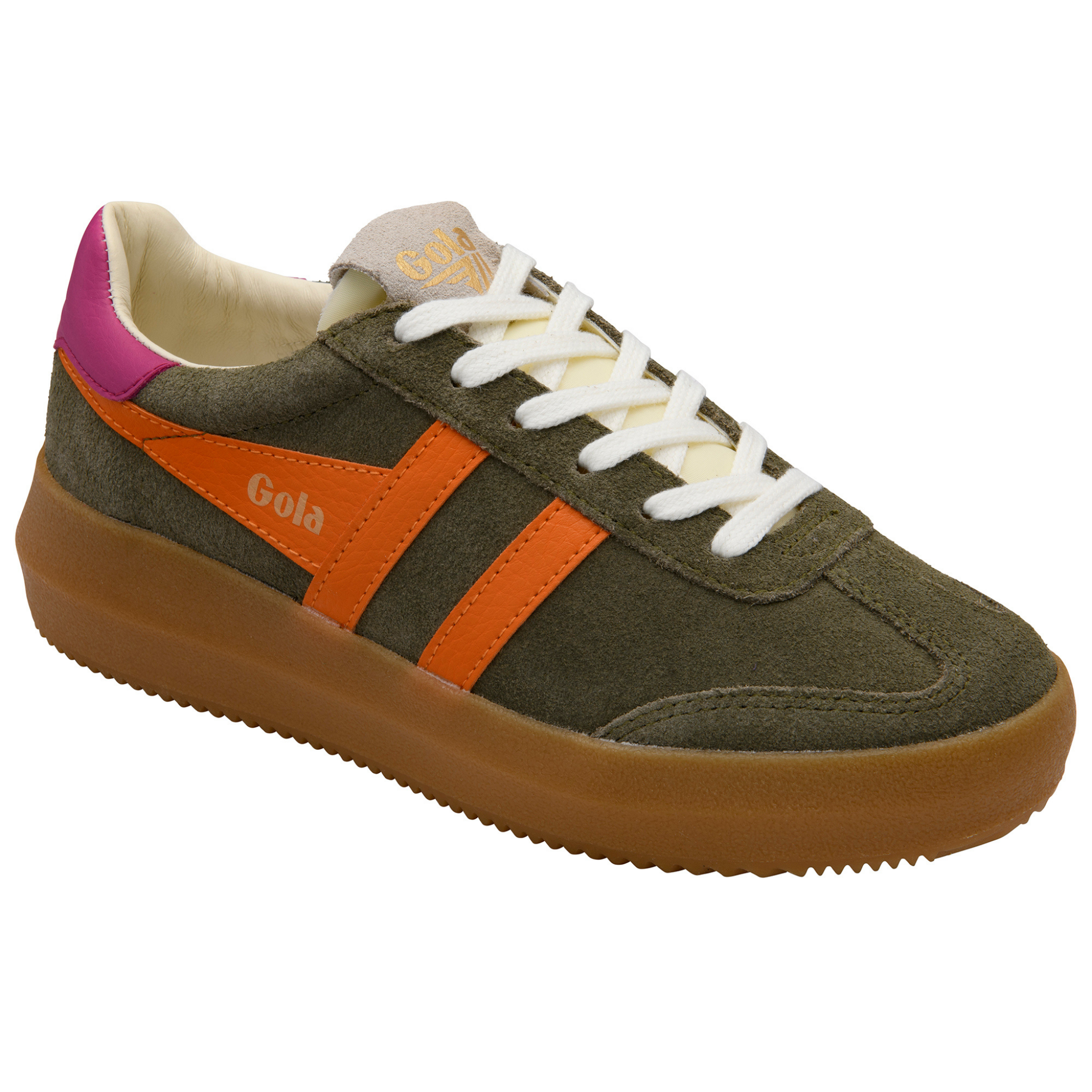 Womens Gola Khaki/Clementine/Fuchsia Athena Trainers