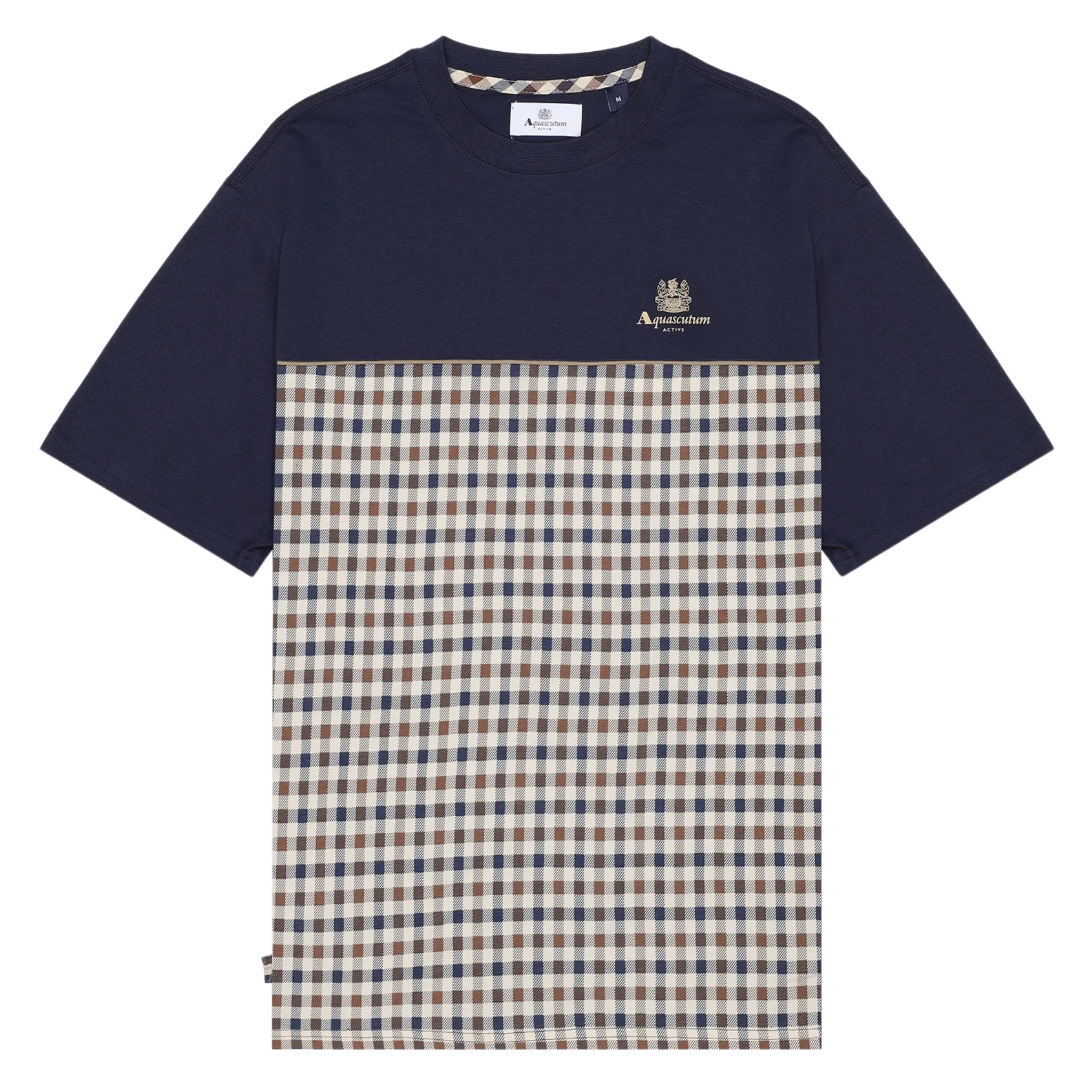 Mens Aquascutum Navy Piping Panel S/s T Shirt