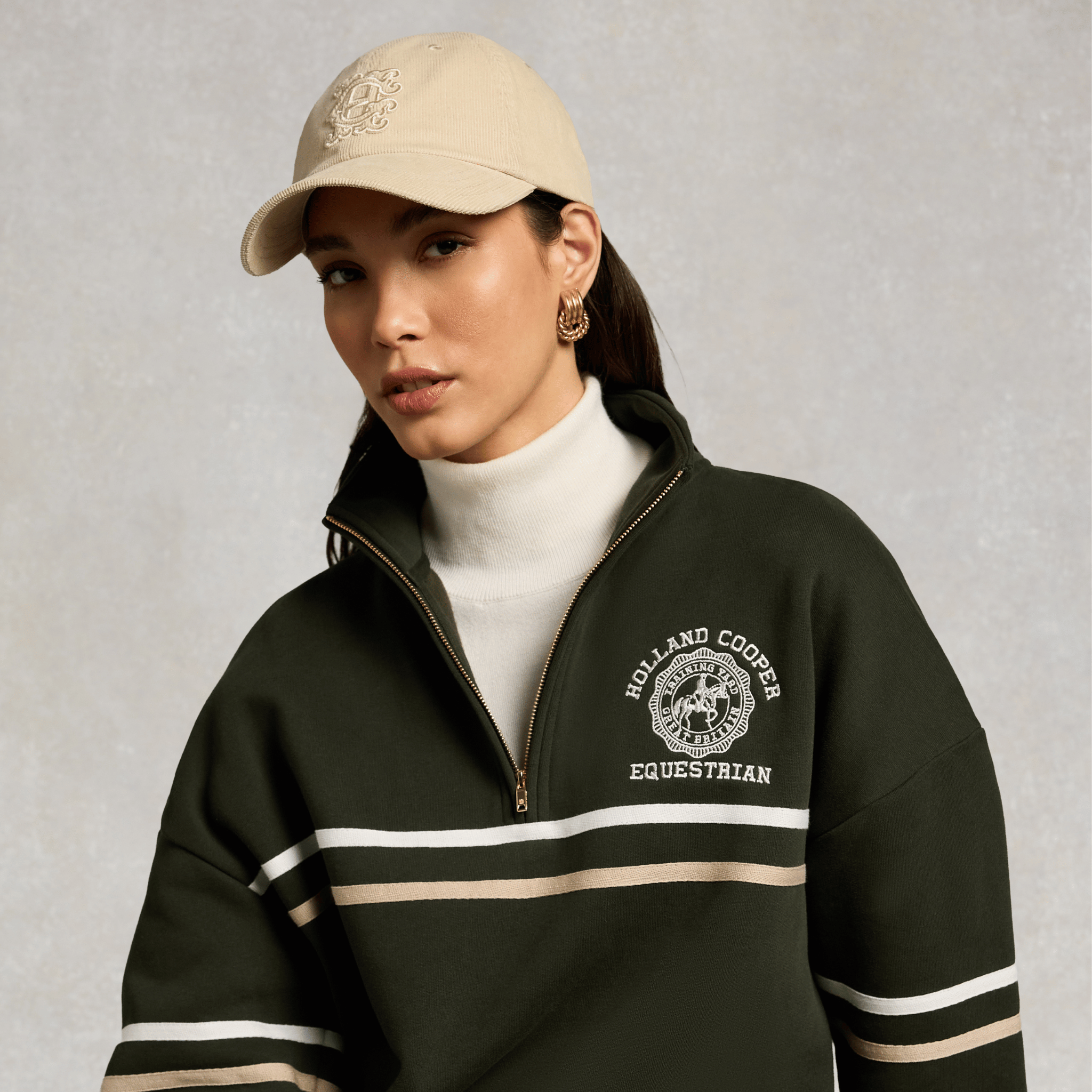 Womens Holland Cooper Latte Corduroy Heraldic Cap