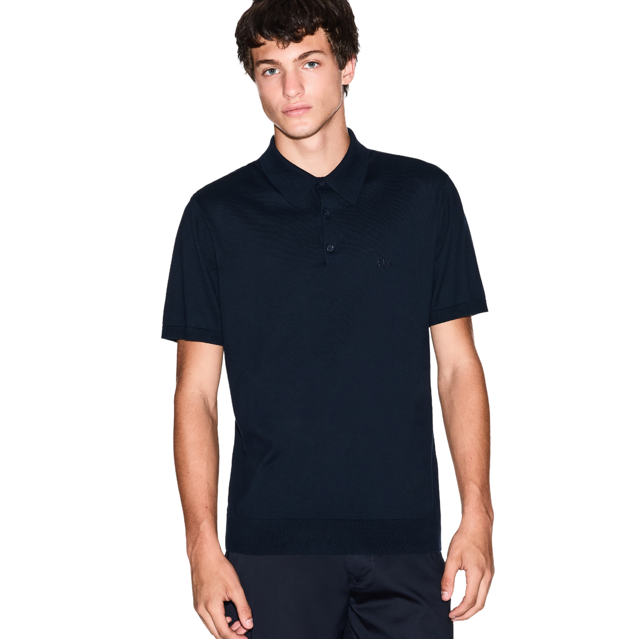 Mens Armani Exchange Navy Knitted S/s Polo Shirt