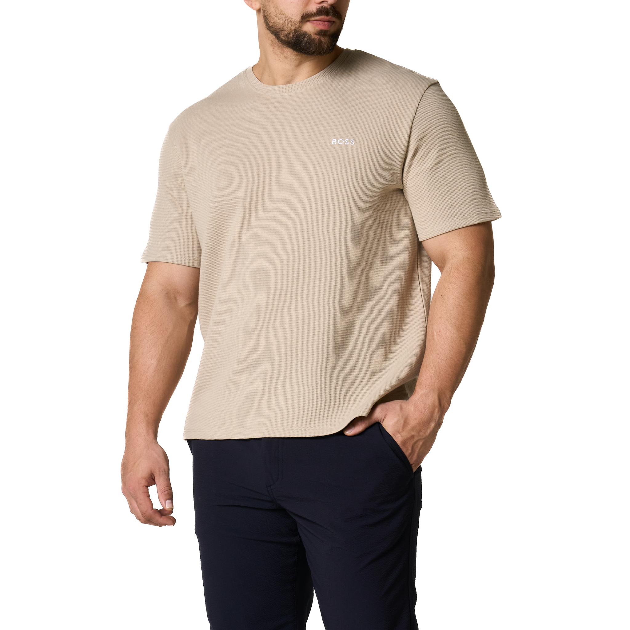Mens BOSS Light Beige Waffle Lounge S/s T Shirt