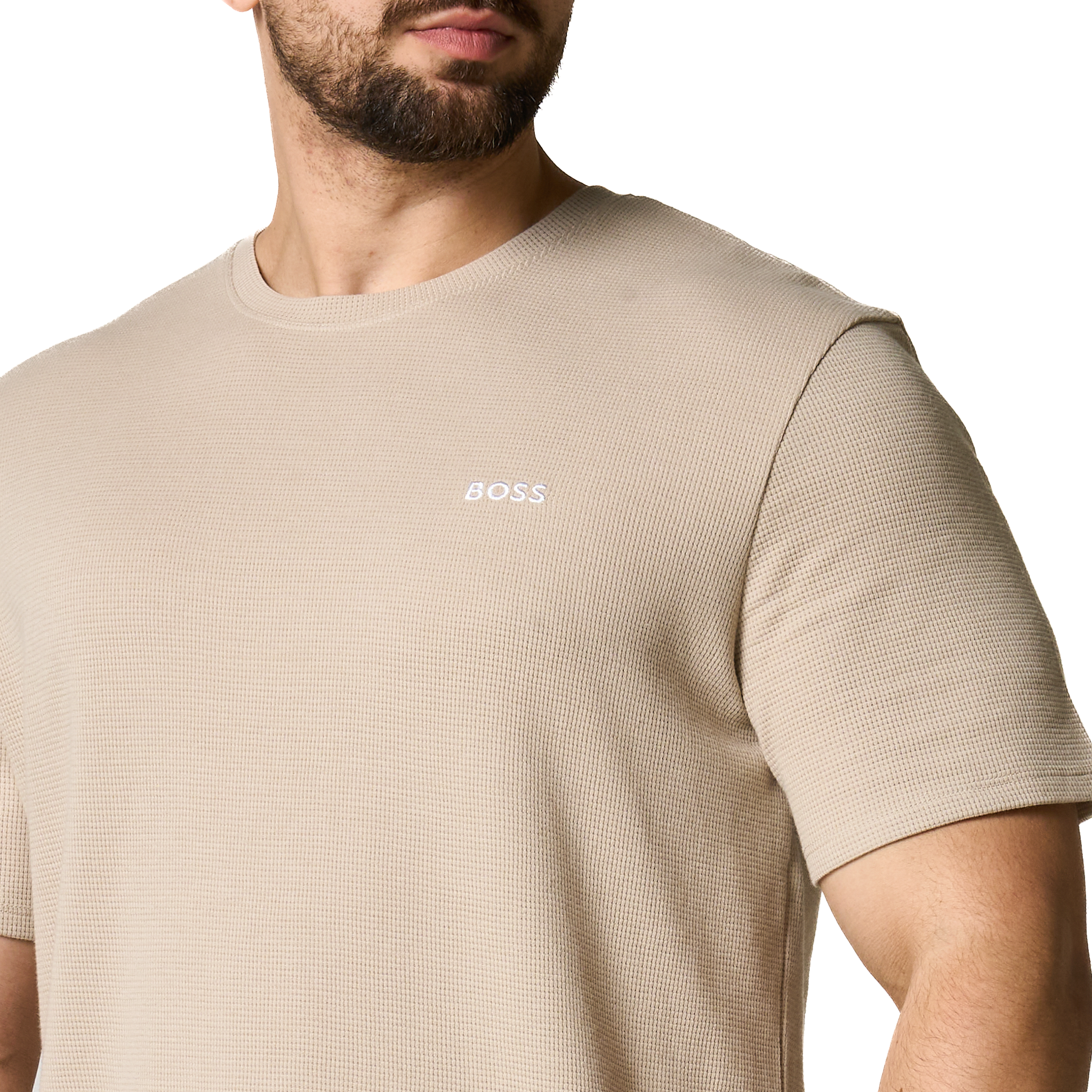 Mens BOSS Light Beige Waffle Lounge S/s T Shirt