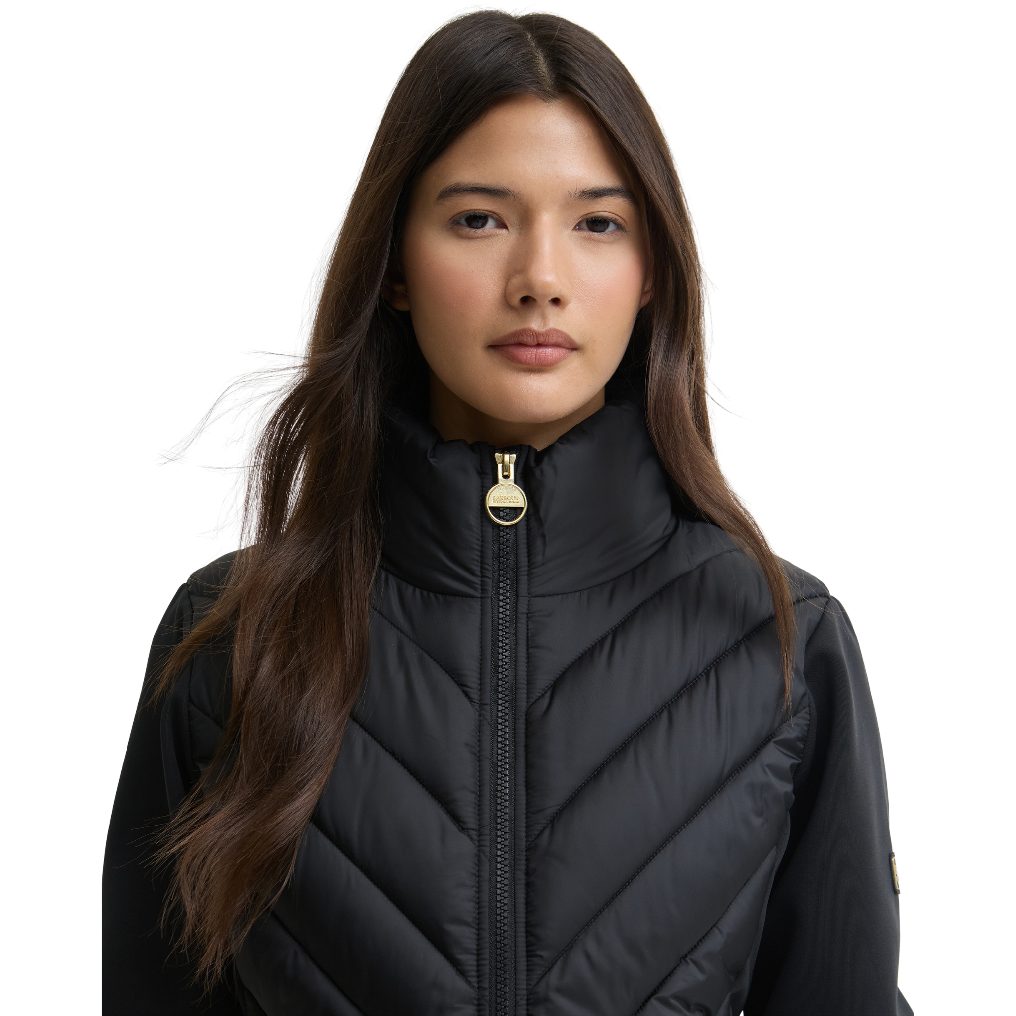 Womens Barbour International Black Luxara Quilted Sweat Jacket
