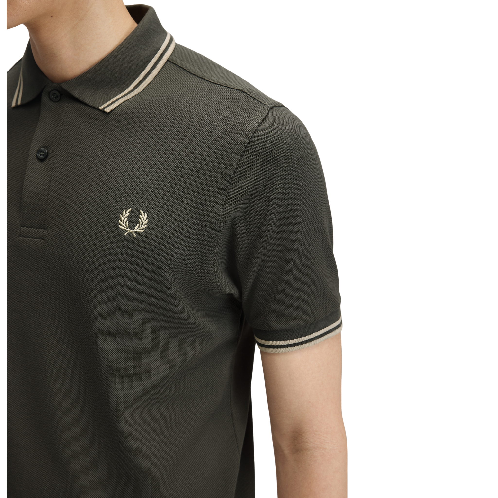 Mens Fred Perry Field Green/Oatmeal Twin Tipped S/s Polo