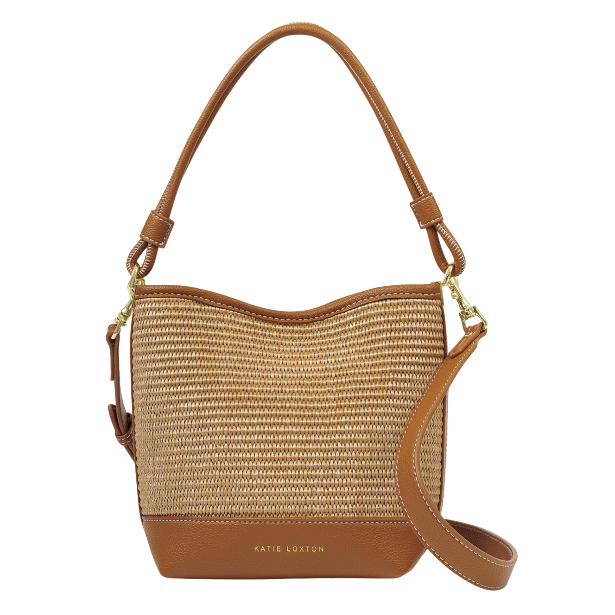 Womens Katie Loxton Natural Raffia/Cognac Sorrento Bucket Bag