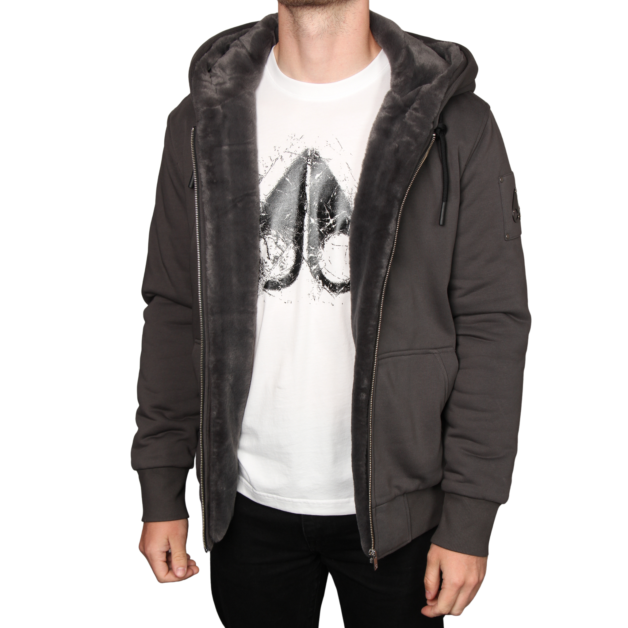 Mens Moose Knuckles Cement Classic Bunny Zip Hoodie