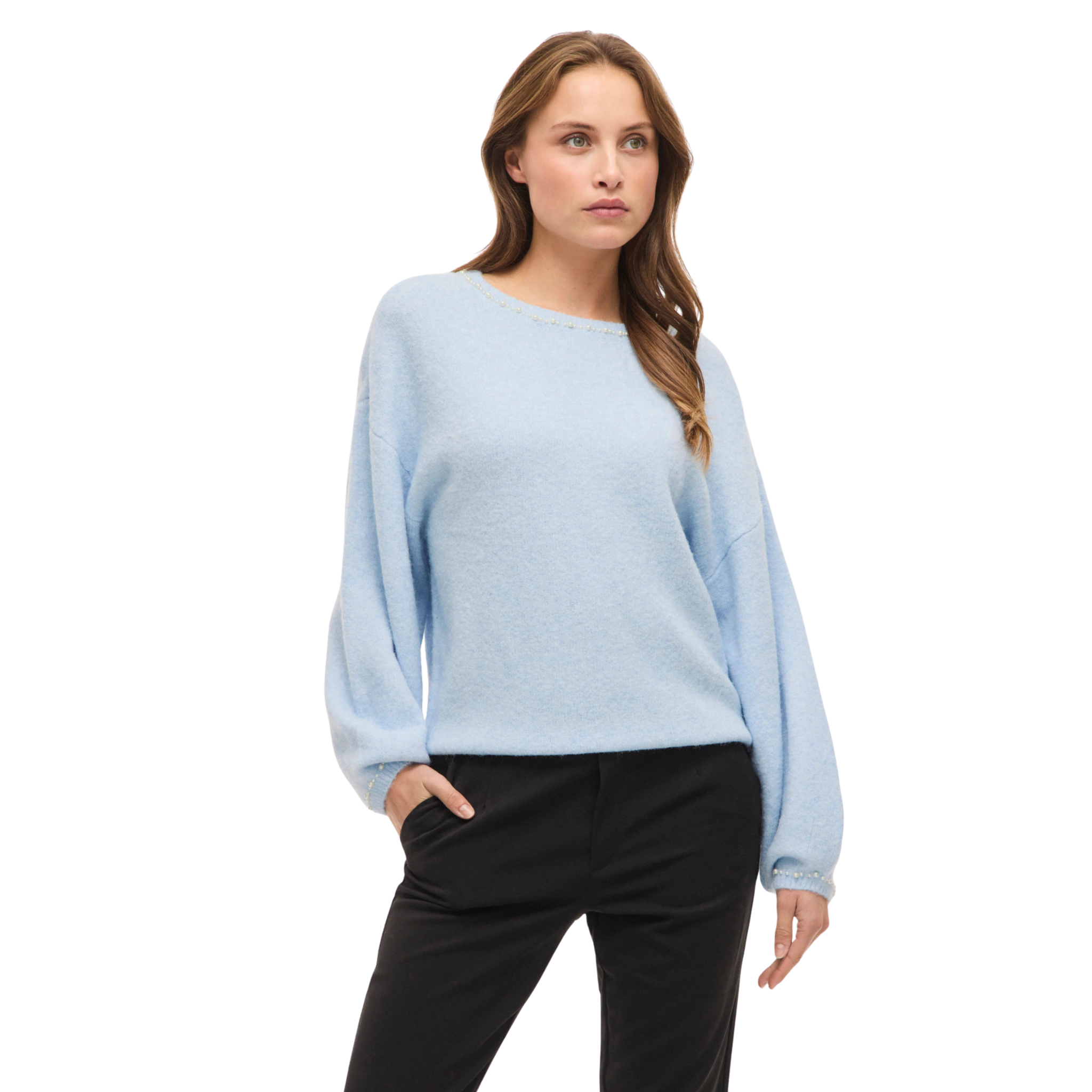 Womens Vila Winter Sky Blue Vistella Pearl Detail Knit