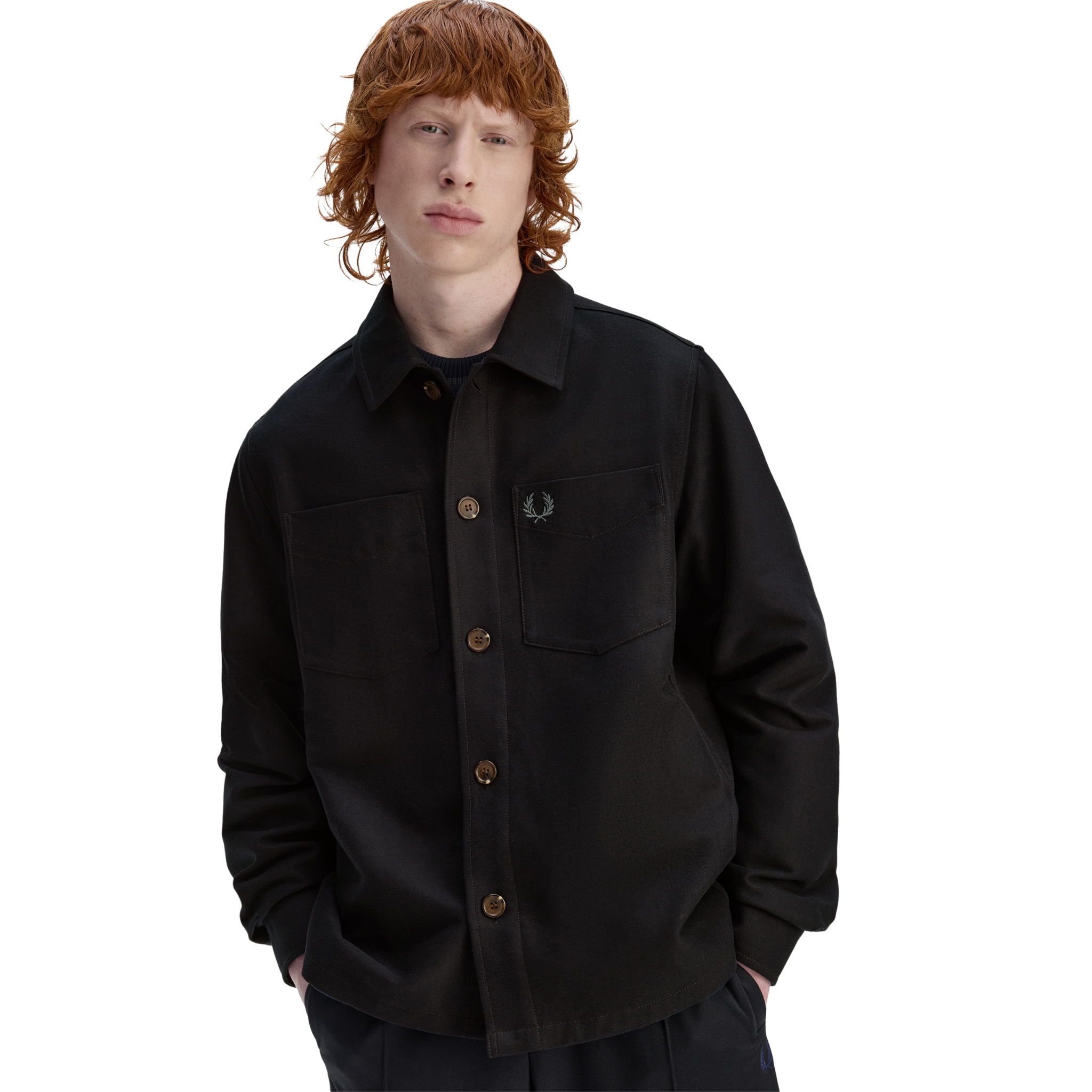 Mens Fred Perry Black Brushed Twill Overshirt