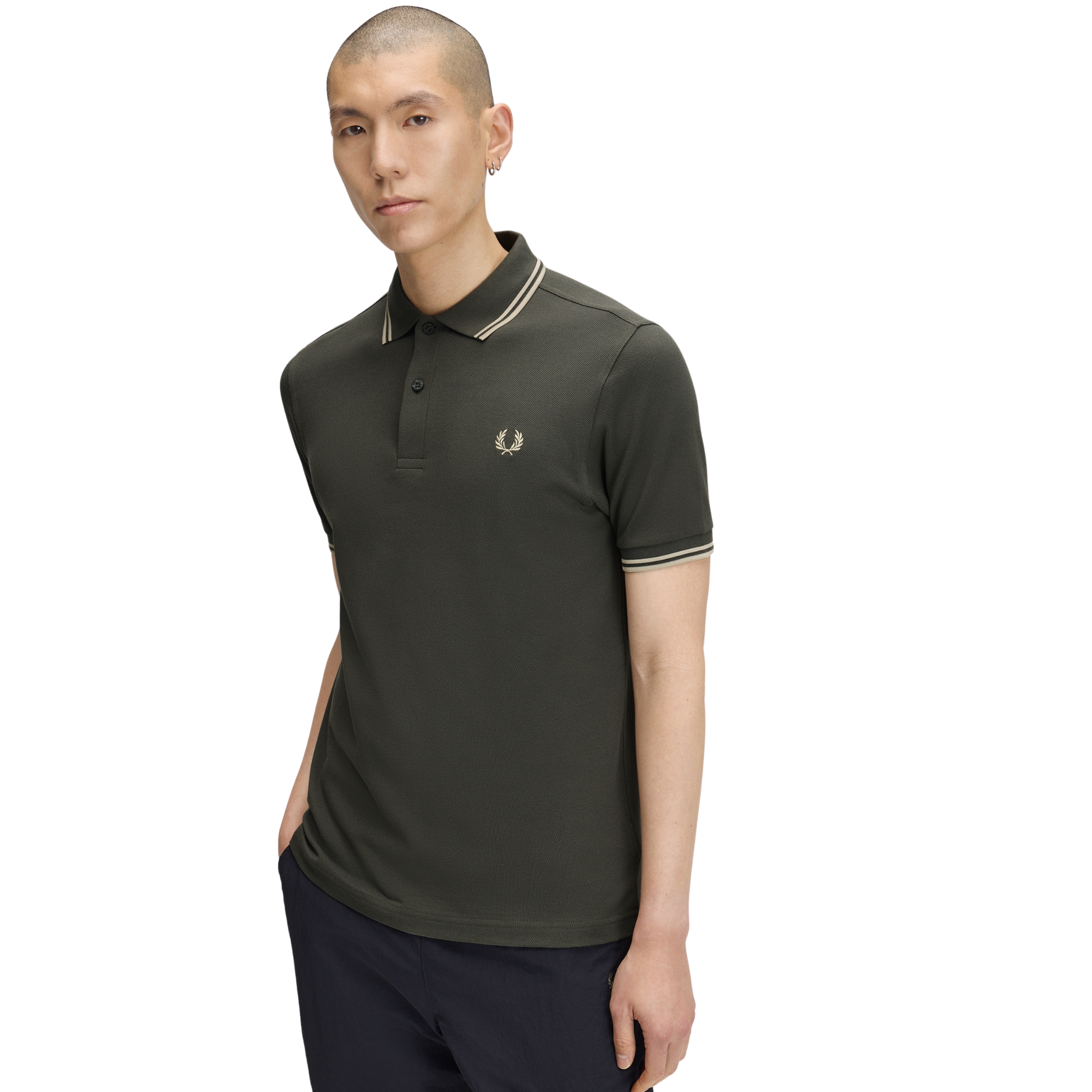 Mens Fred Perry Field Green/Oatmeal Twin Tipped S/s Polo