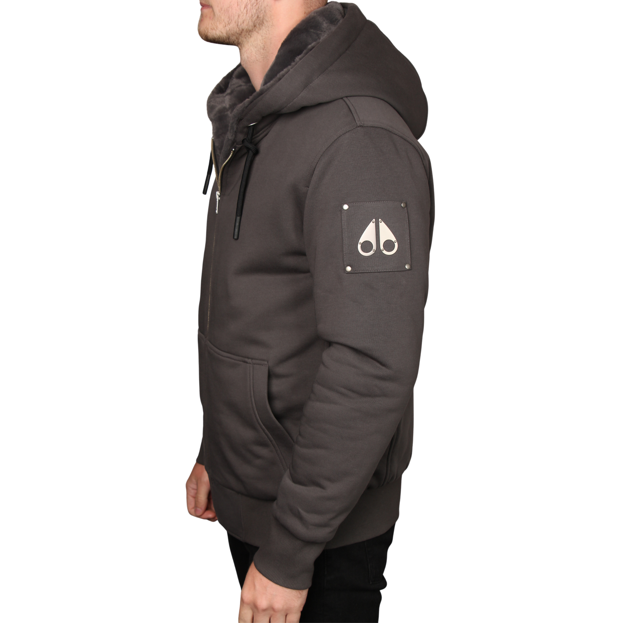 Mens Moose Knuckles Cement Classic Bunny Zip Hoodie