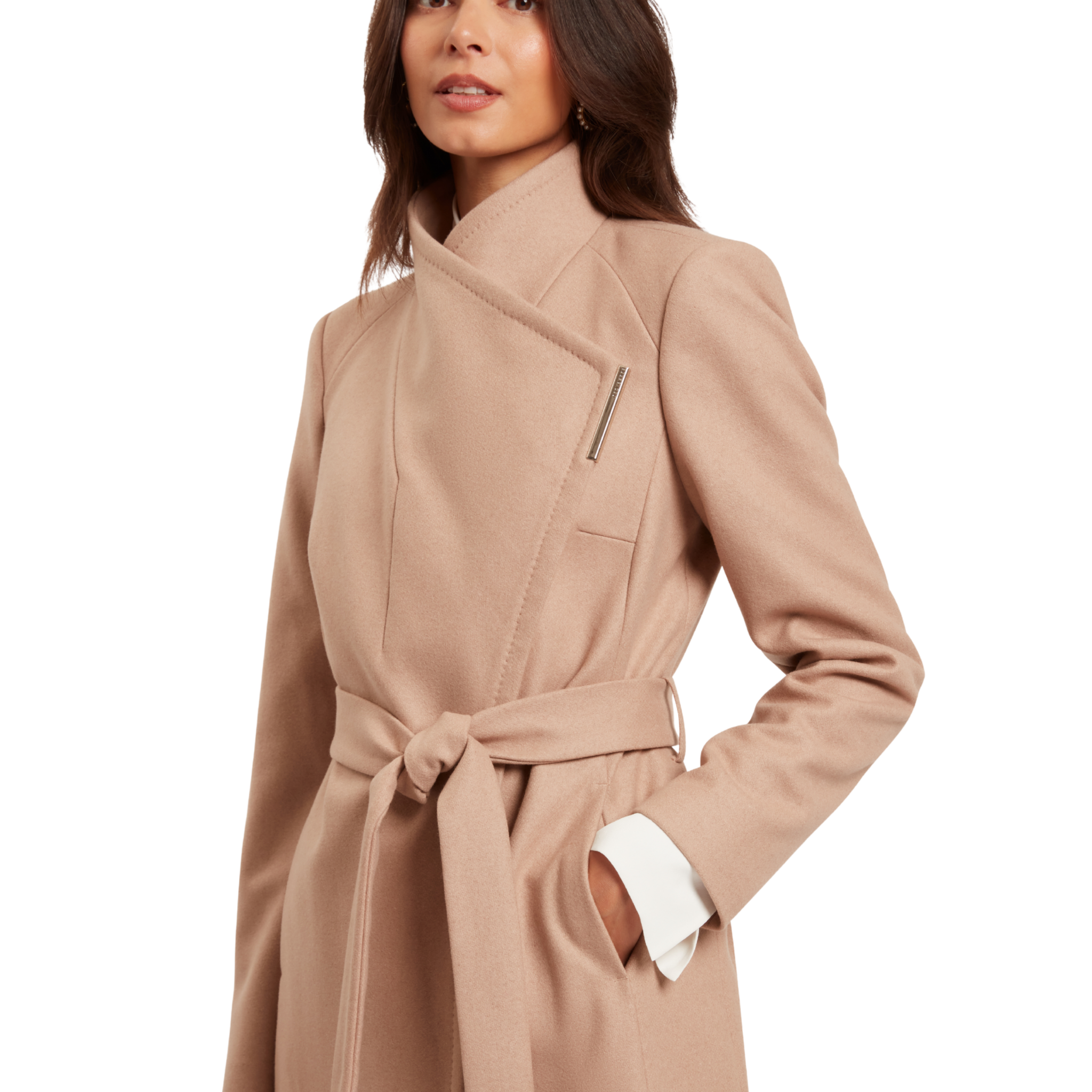 Womens Ted Baker Camel Rose Mid Length Belted Wool Wrap Coat