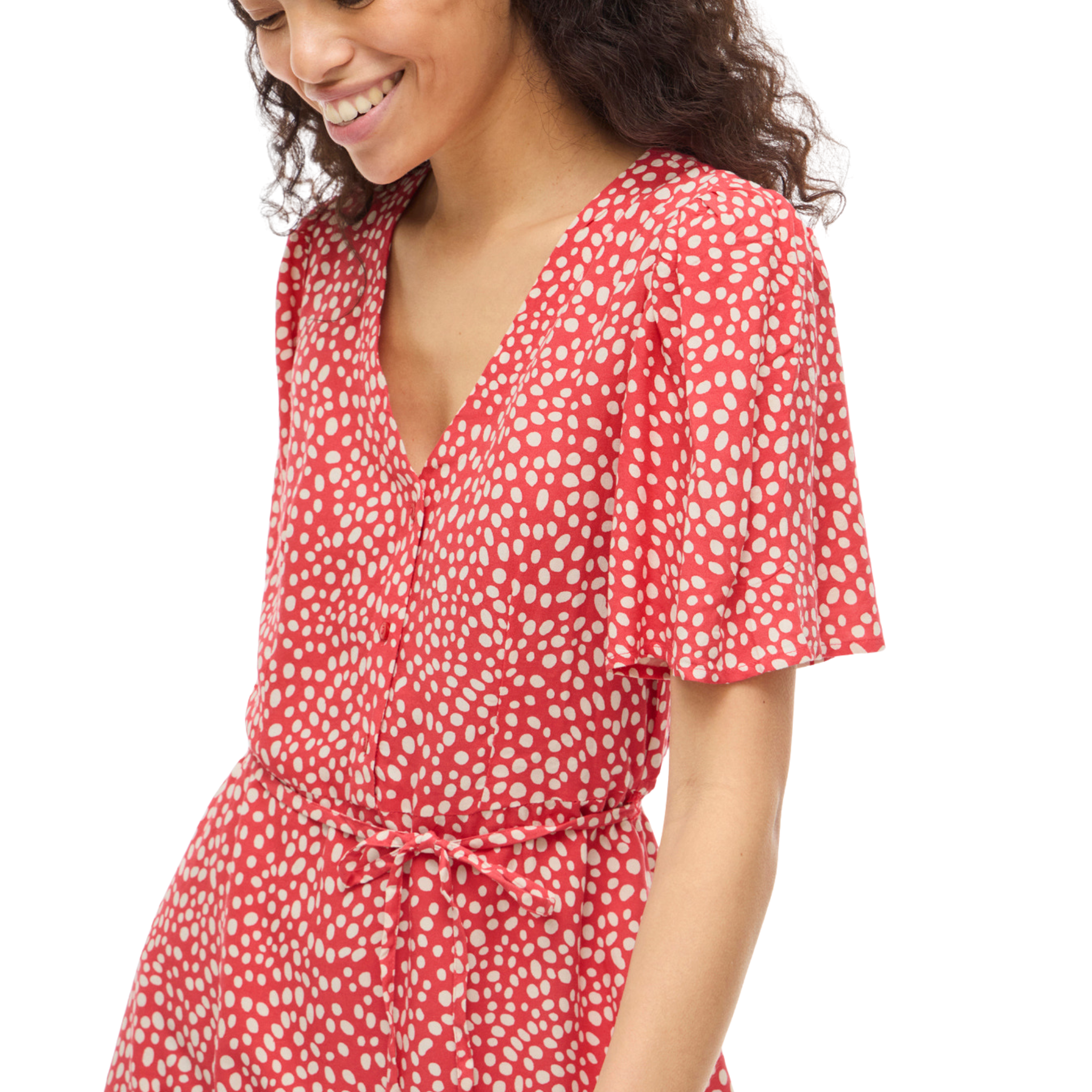 Womens Vila Hibiscus Printed Vigrace V Neck Short Dress