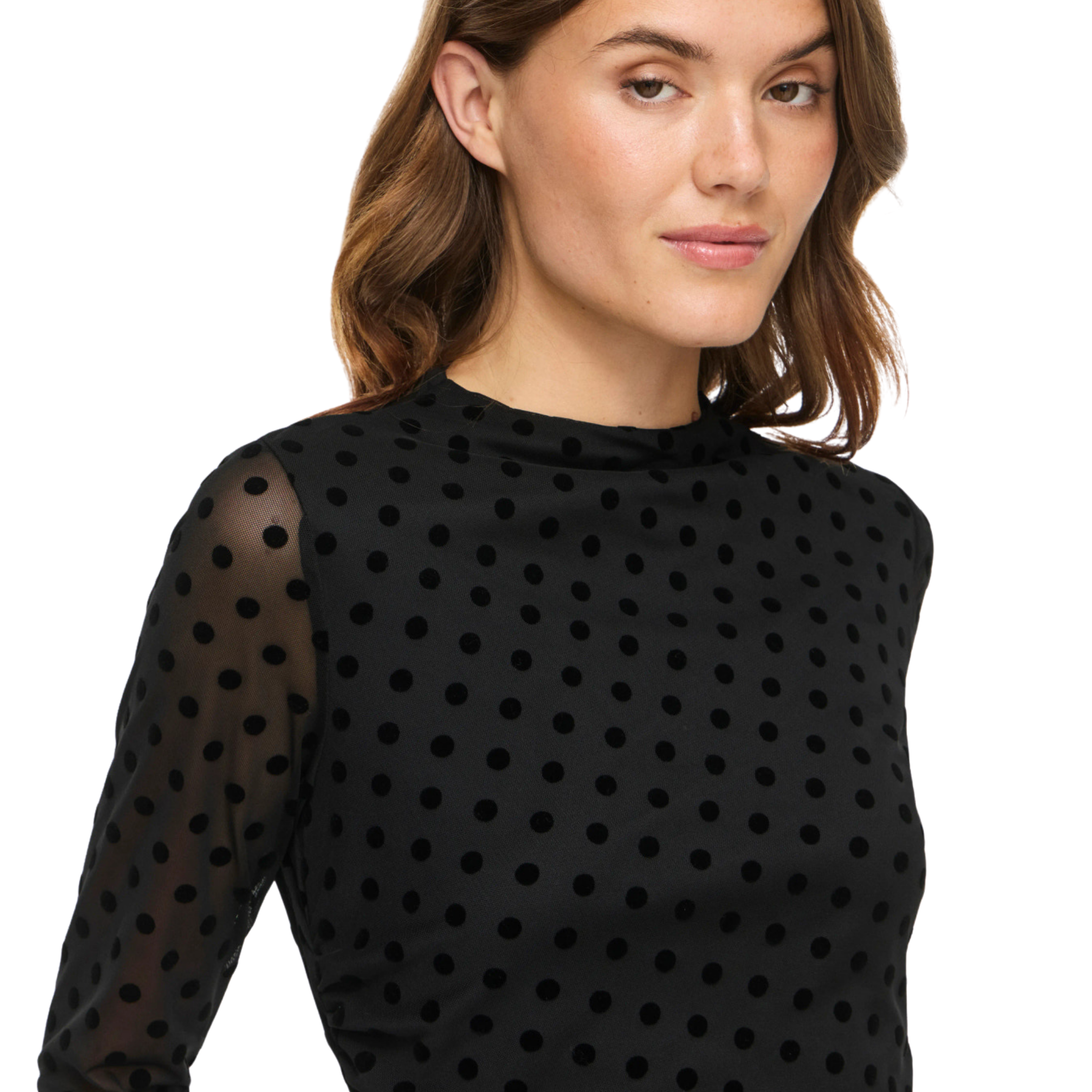 Womens Vila Black Beauty Flock Dot Virikke L/s Top