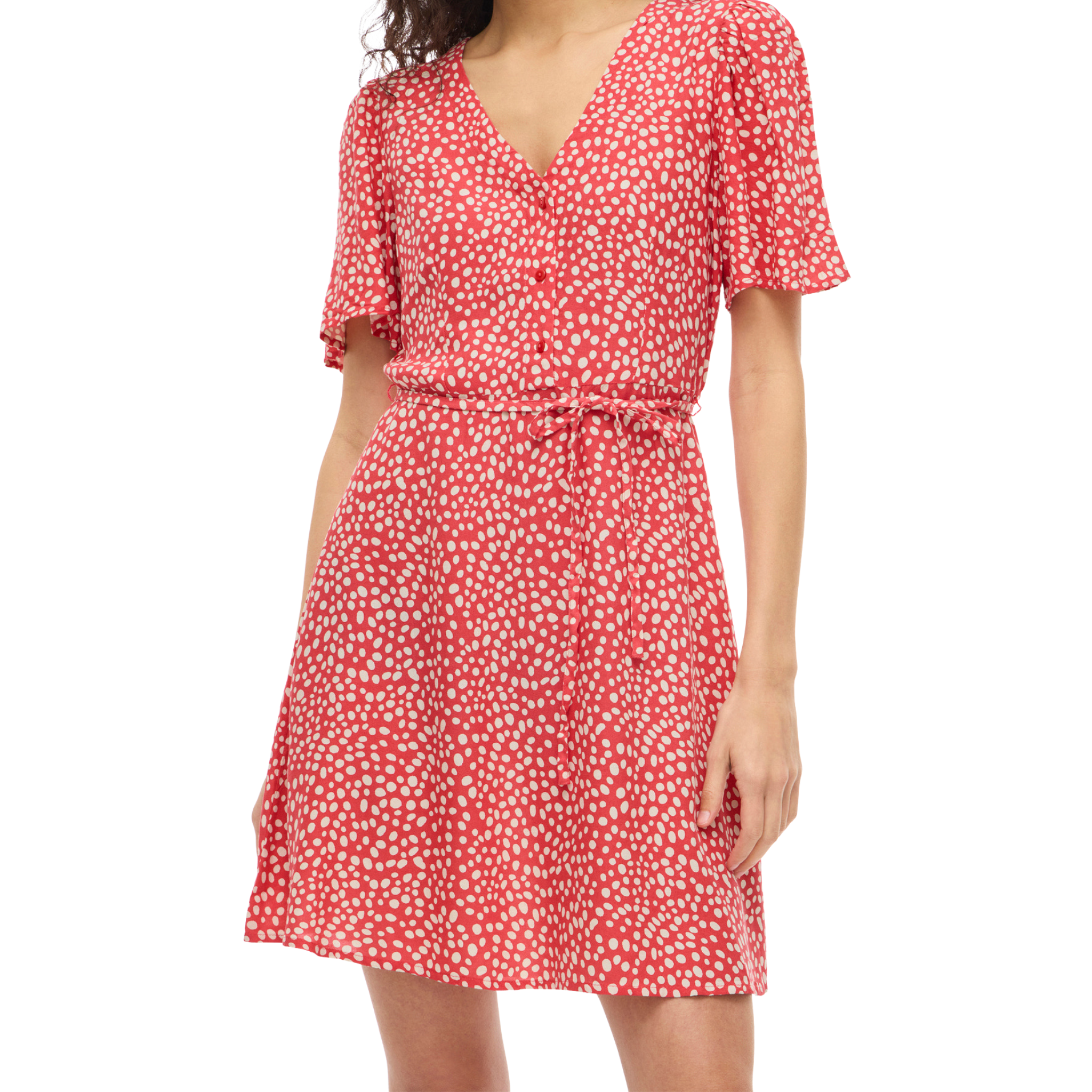 Womens Vila Hibiscus Printed Vigrace V Neck Short Dress