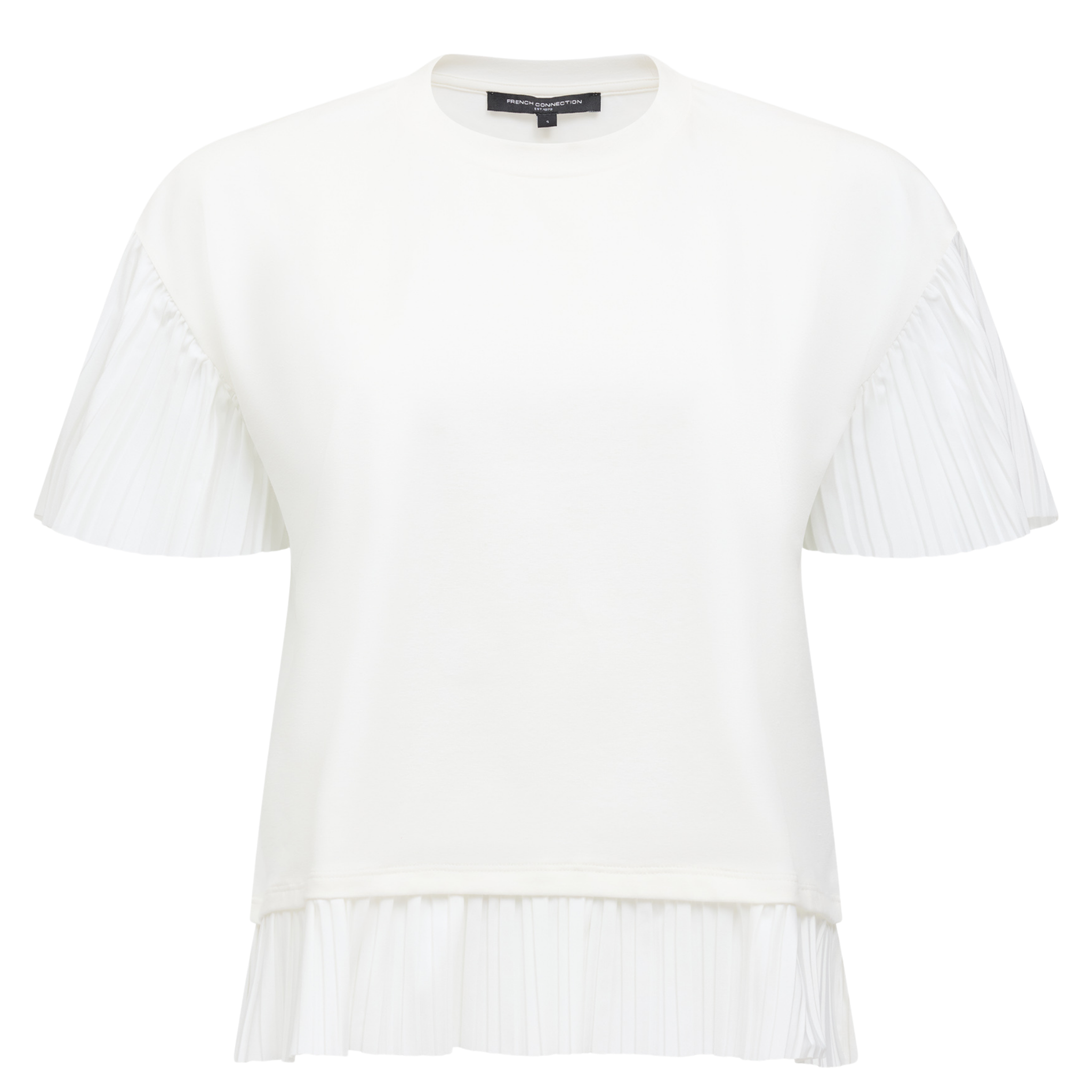 Womens French Connection Linen White Rallie Plisse Trim S/s T Shirt