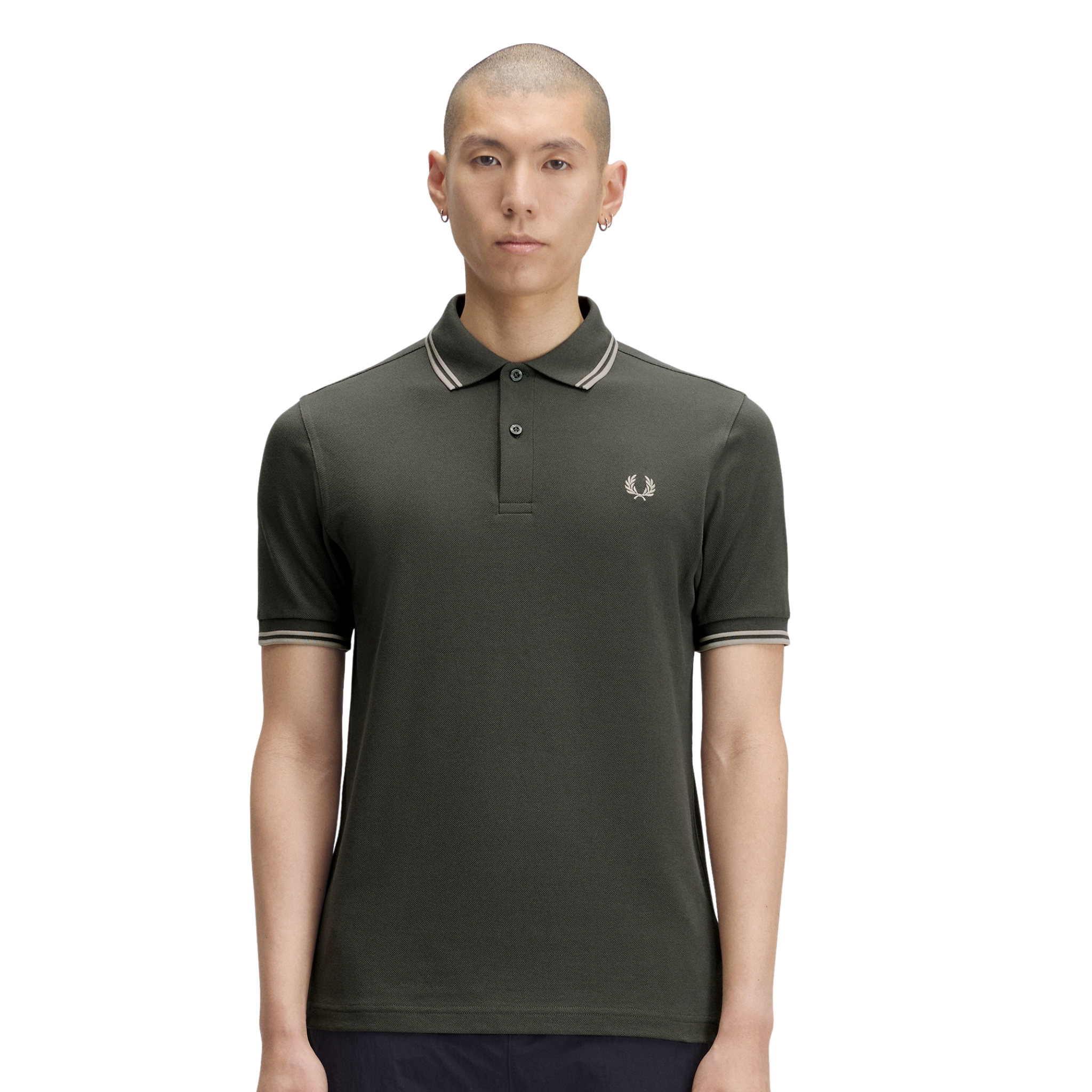 Mens Fred Perry Field Green/Oatmeal Twin Tipped S/s Polo