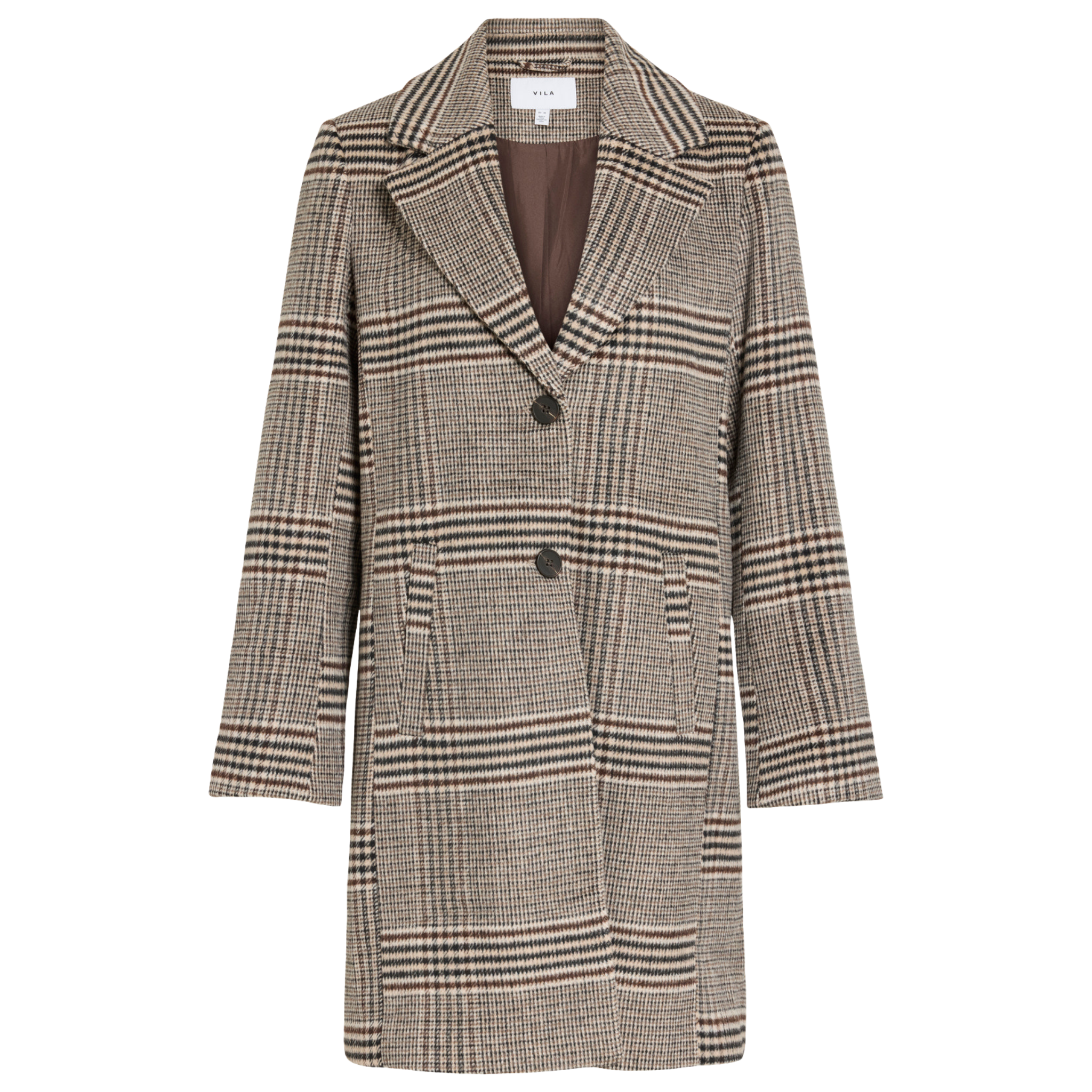 Womens Vila Coffee Bean Anna Check Vileova Button Coat
