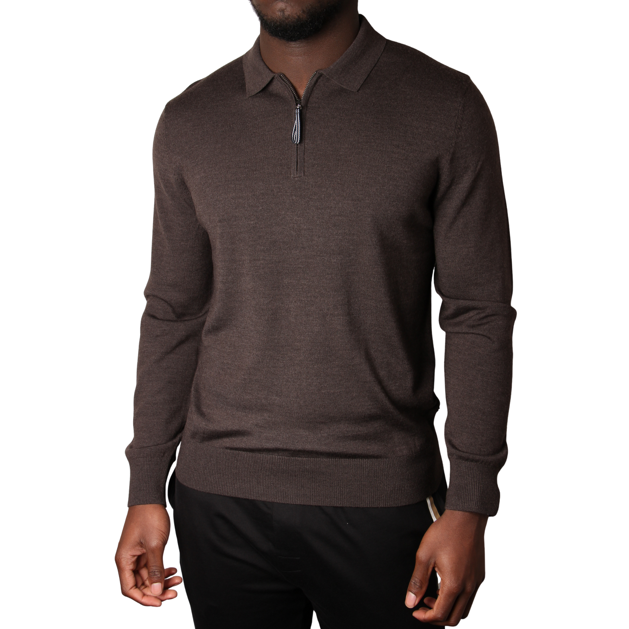 Mens Mercery Coffee Beddington Merino Zip L/s Polo