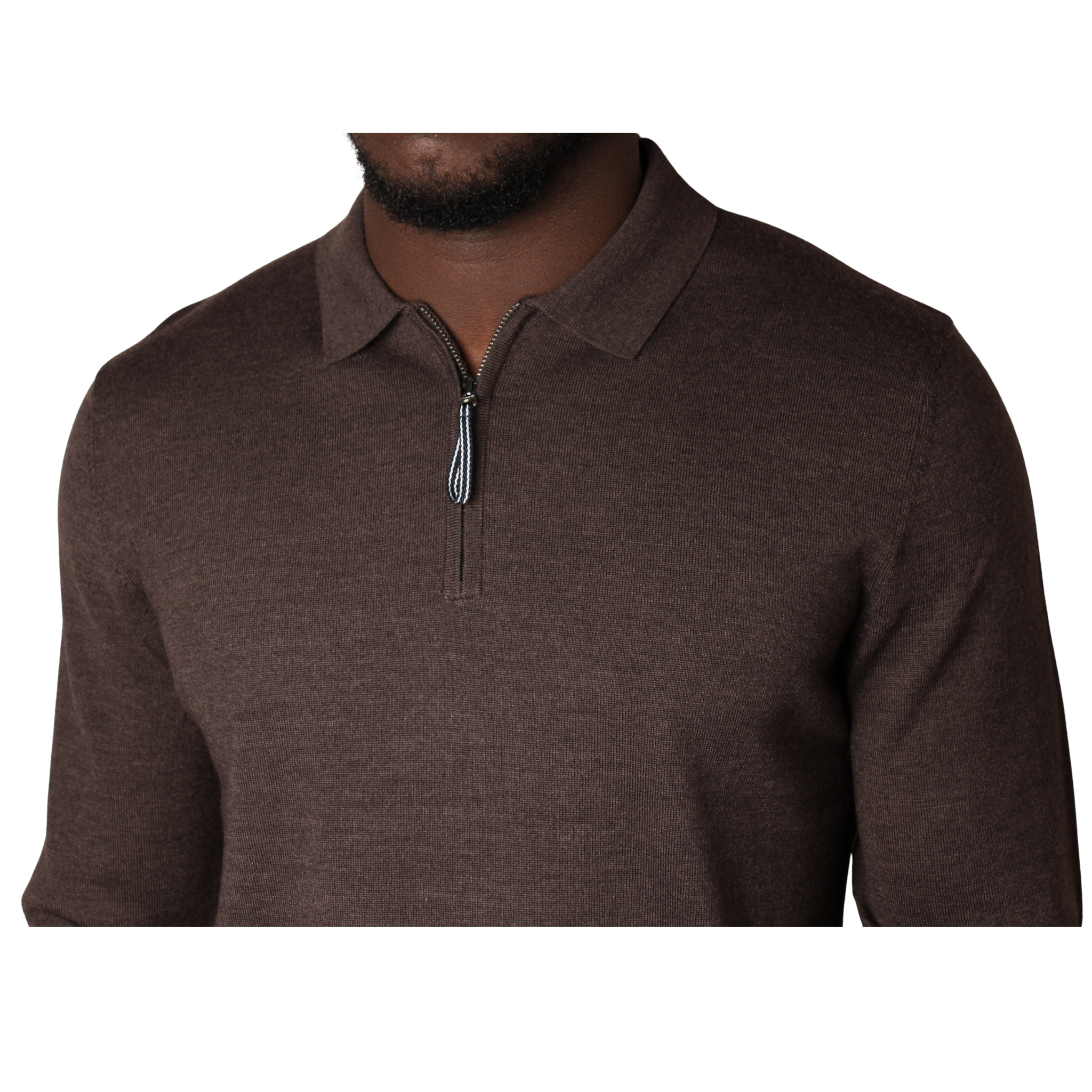 Mens Mercery Coffee Beddington Merino Zip L/s Polo