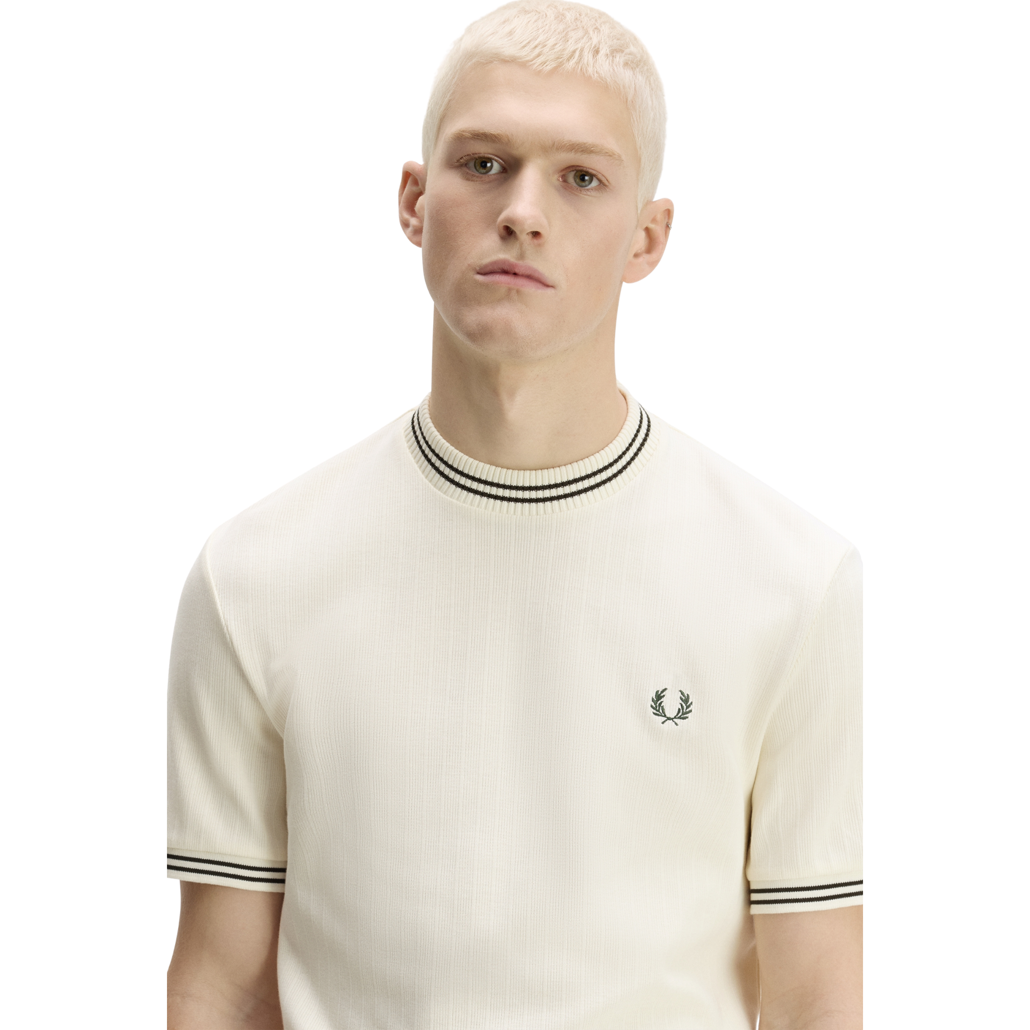 Mens Fred Perry Ecru Ribbed Jersey S/s T Shirt