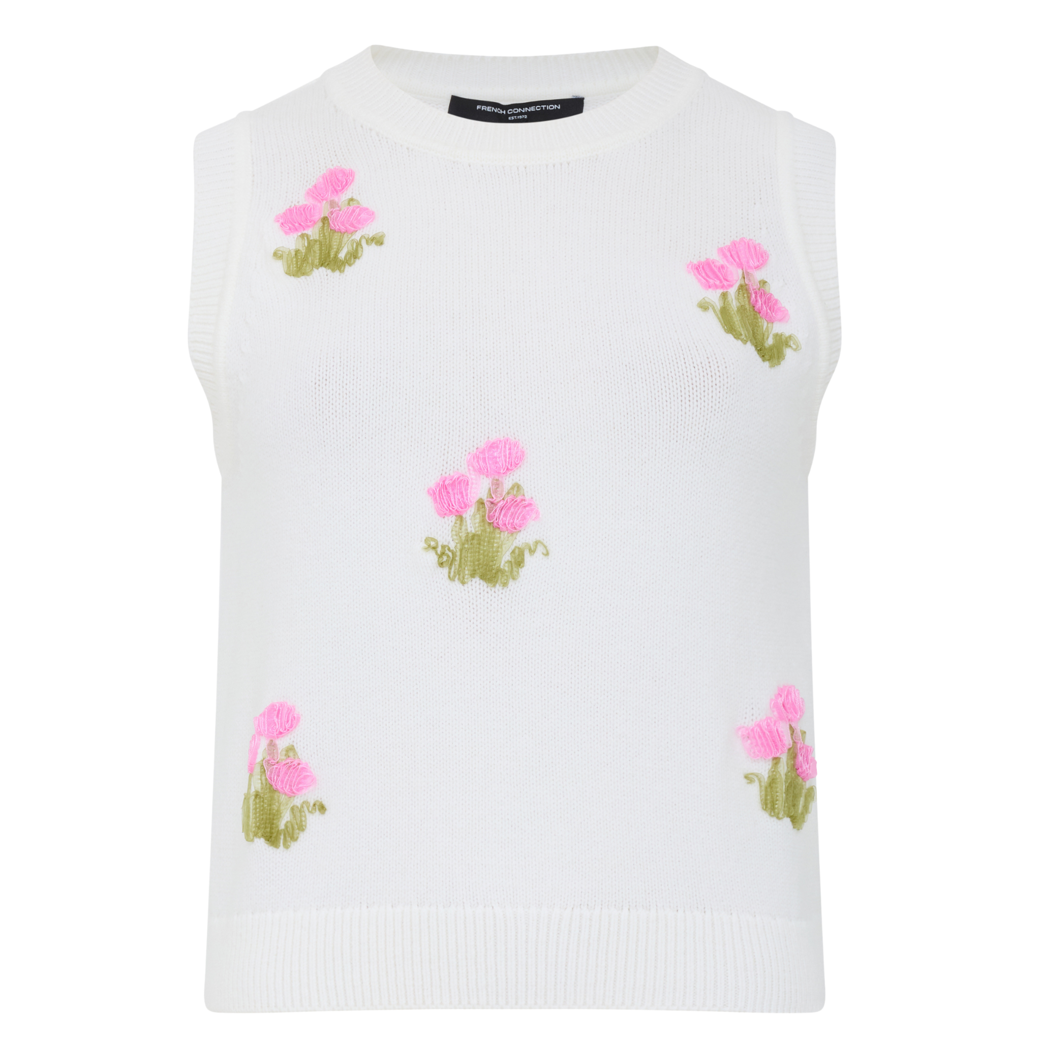 Womens French Connection Porcelain Cream Junie Floral Knitted Vest