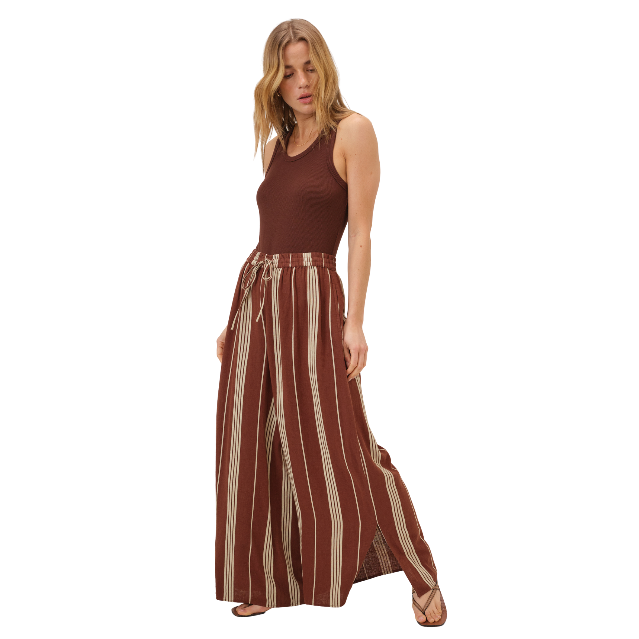 Womens Nobody's Child Brown Stripe Elstow Split Trousers