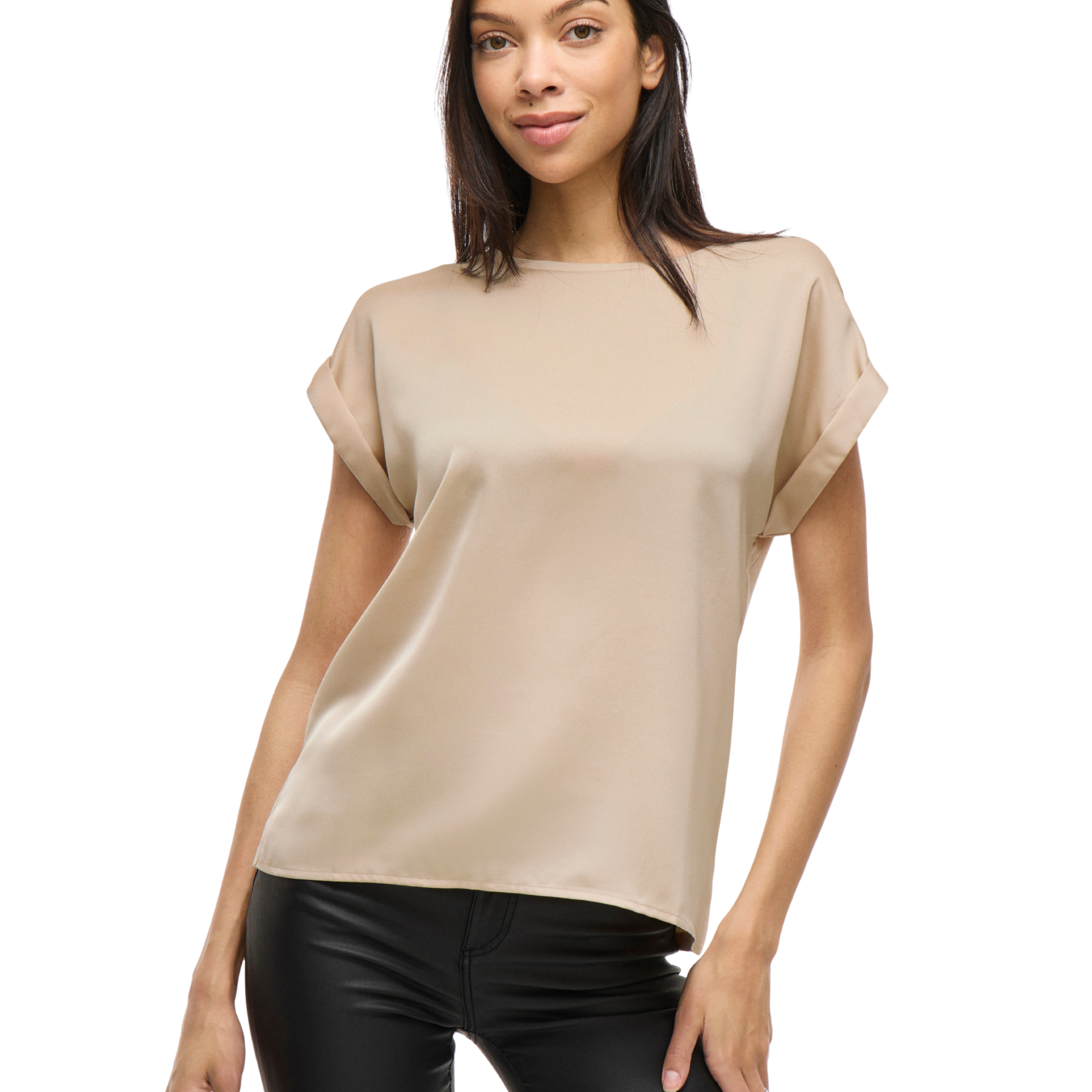 Womens Vila Cement Viellette Satin S/s T Shirt