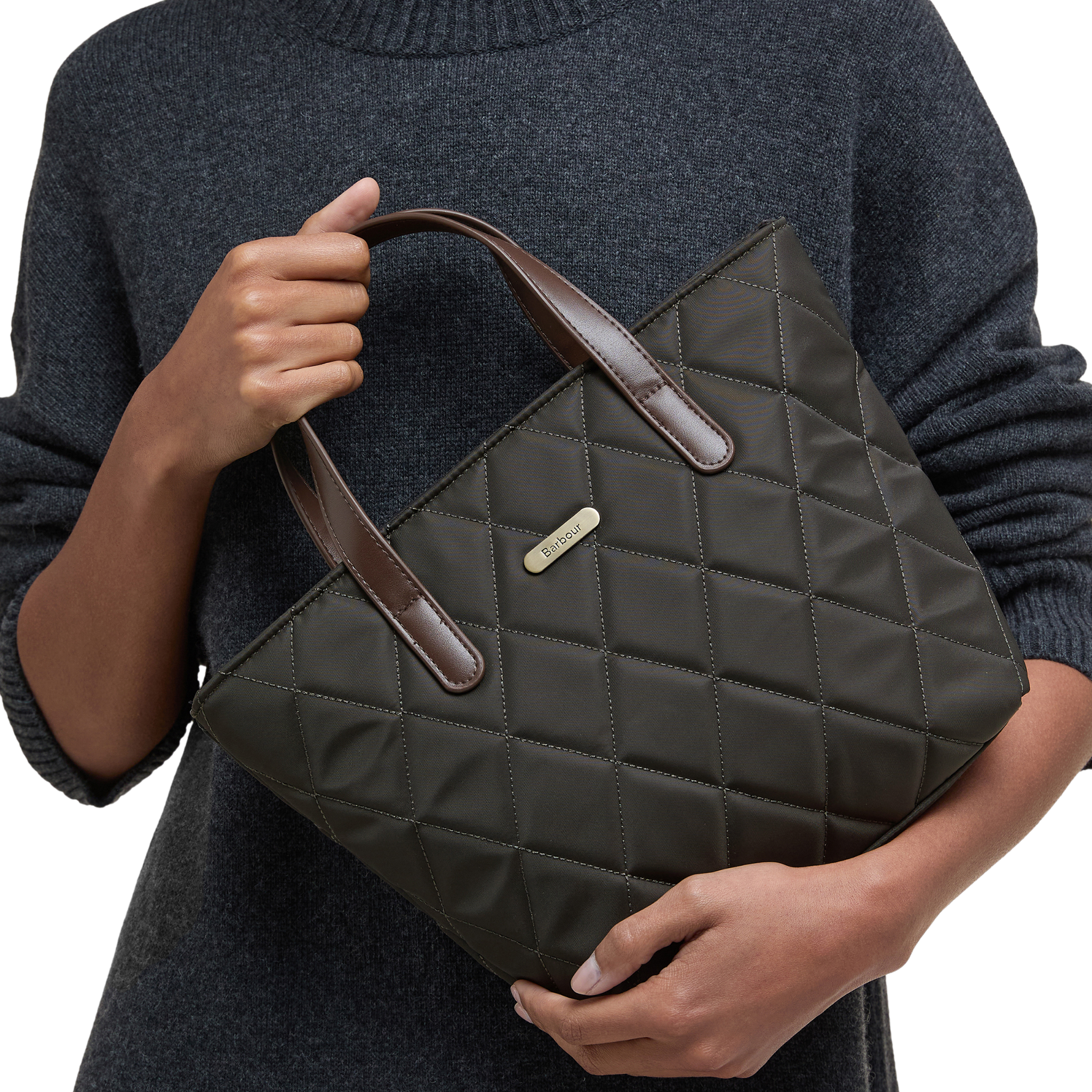 Womens Barbour Olive Quilted Mini Tote Bag