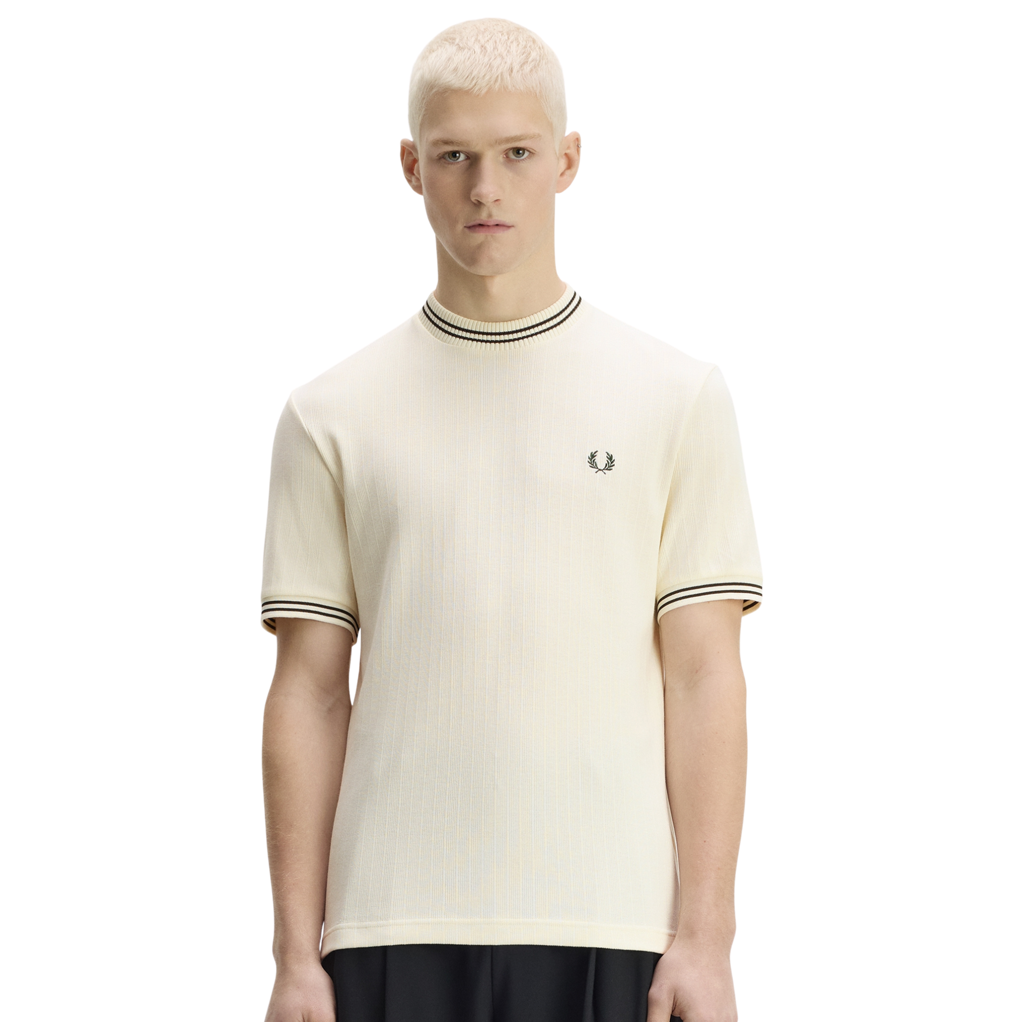 Mens Fred Perry Ecru Ribbed Jersey S/s T Shirt