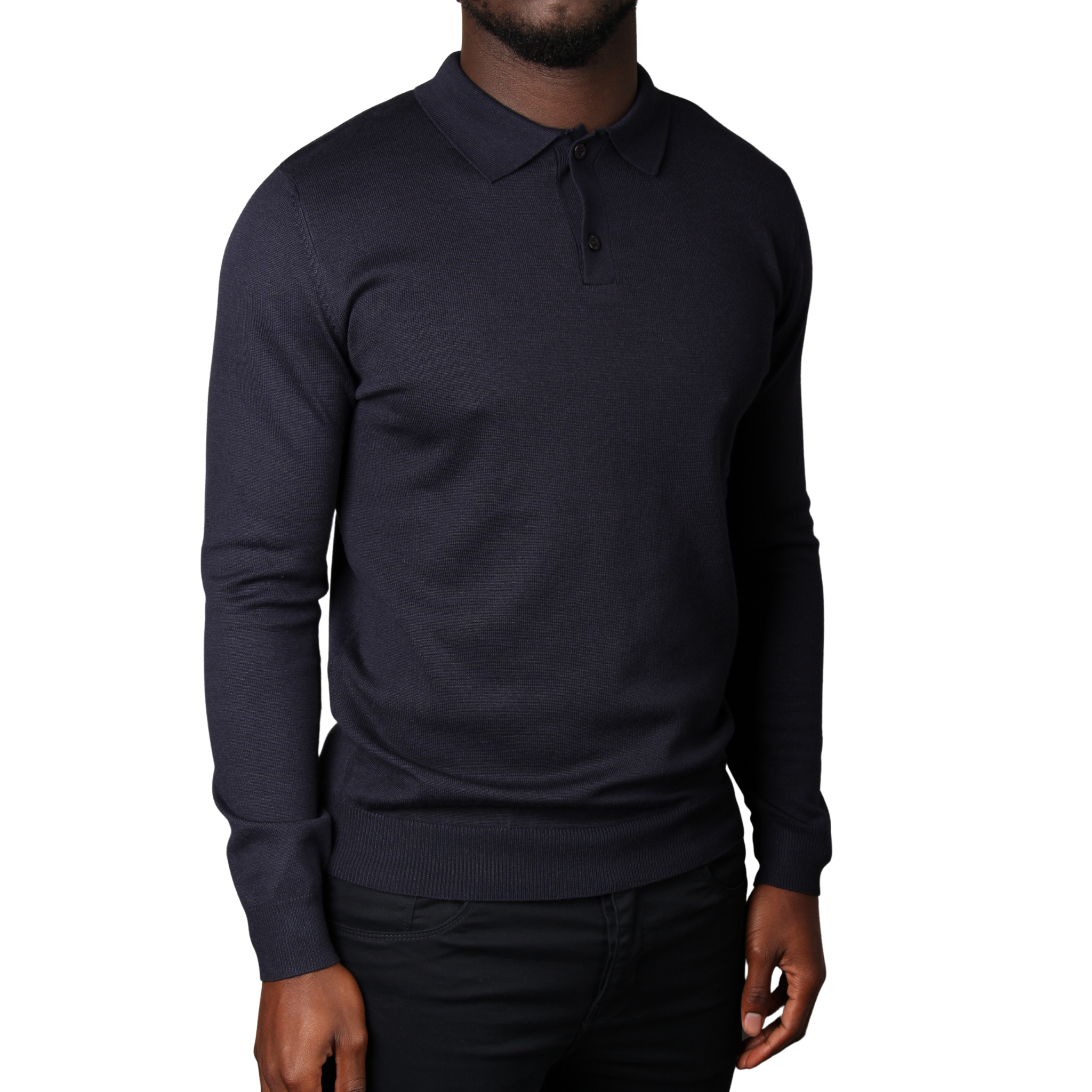 Mens SEINSE Navy Knitted L/s Polo Shirt