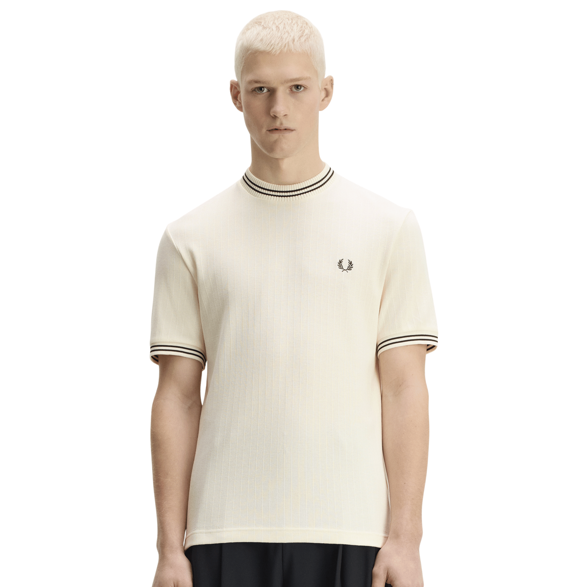 Mens Fred Perry Ecru Ribbed Jersey S/s T Shirt
