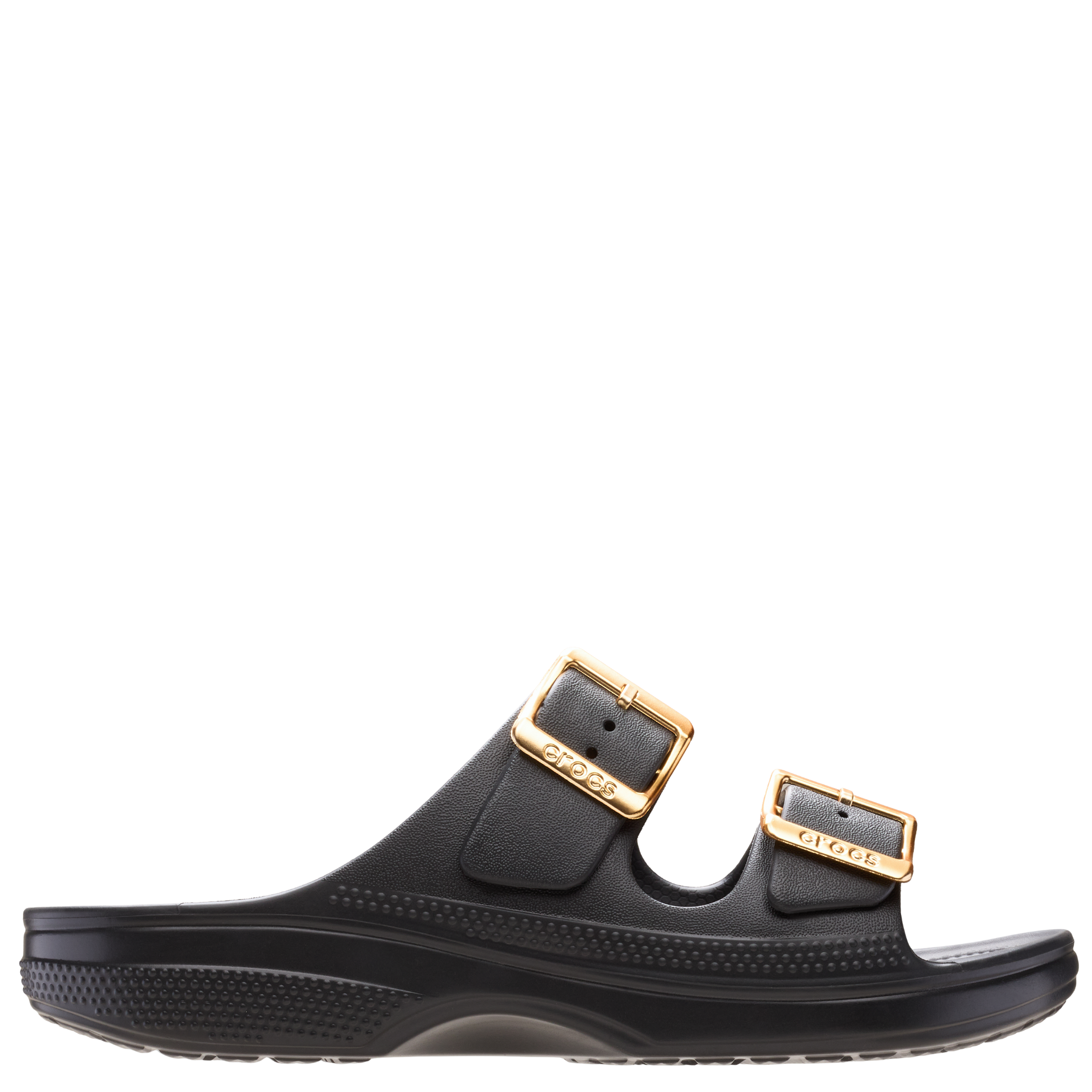 Womens Crocs Black Metallic Saturday Sandals