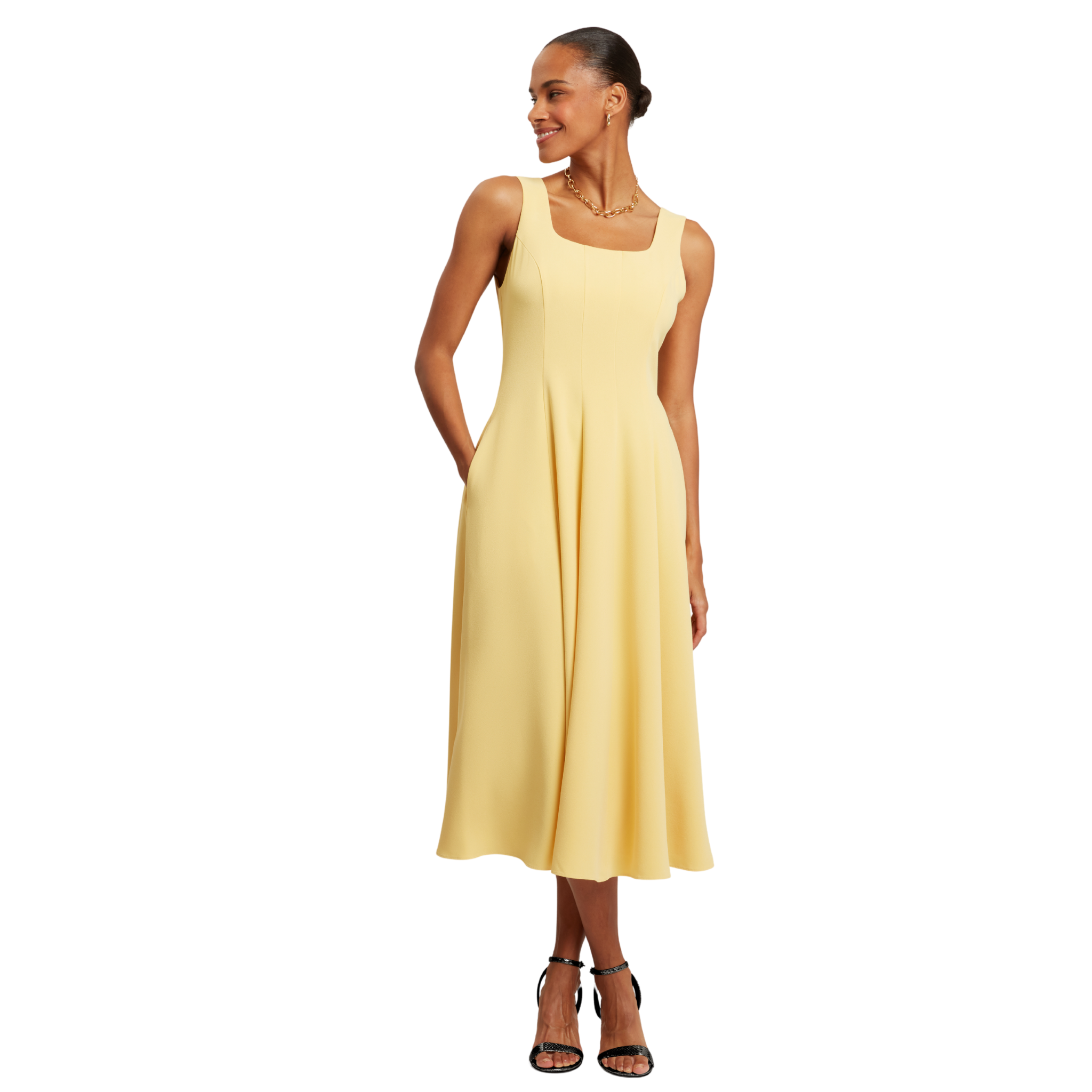 Womens Ted Baker Light Yellow Arlott Panelled Midi Dress
