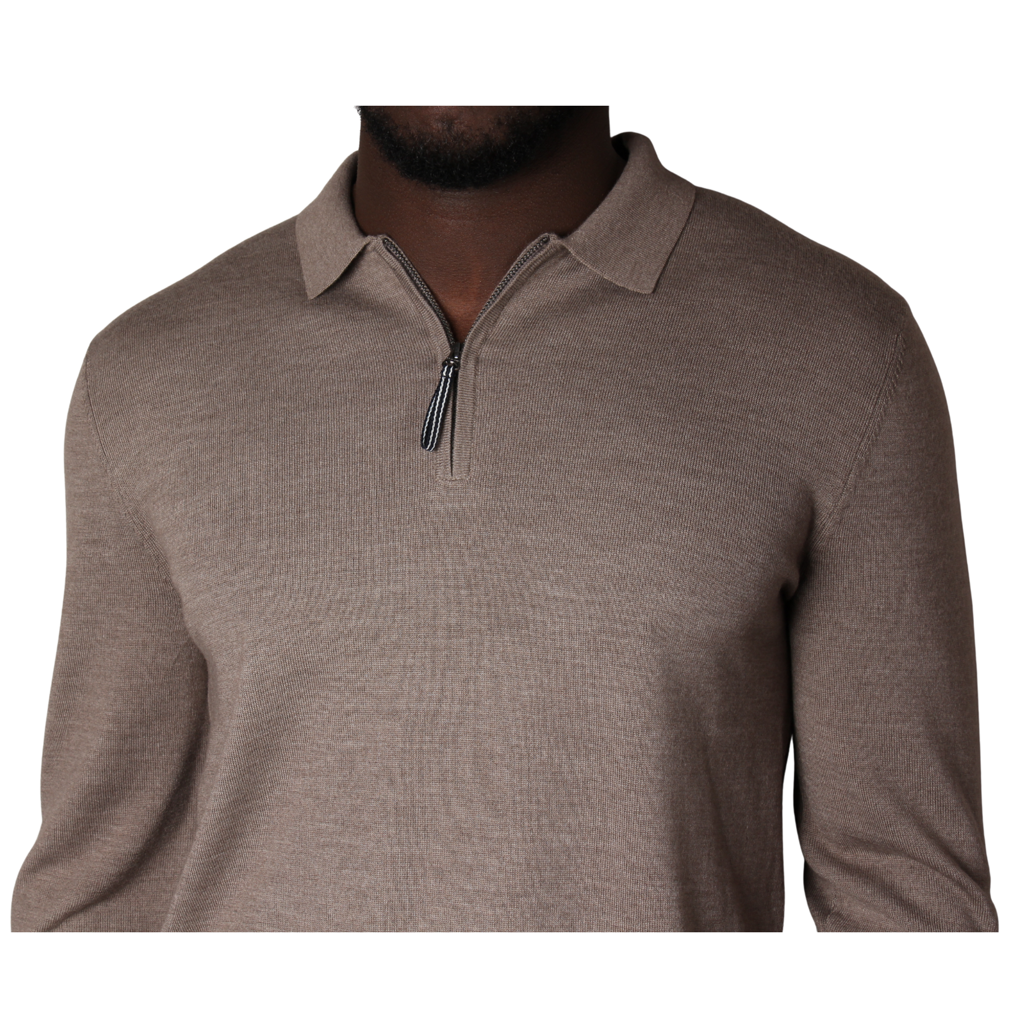 Mens Mercery Oatmeal Beddington Merino Zip L/s Polo