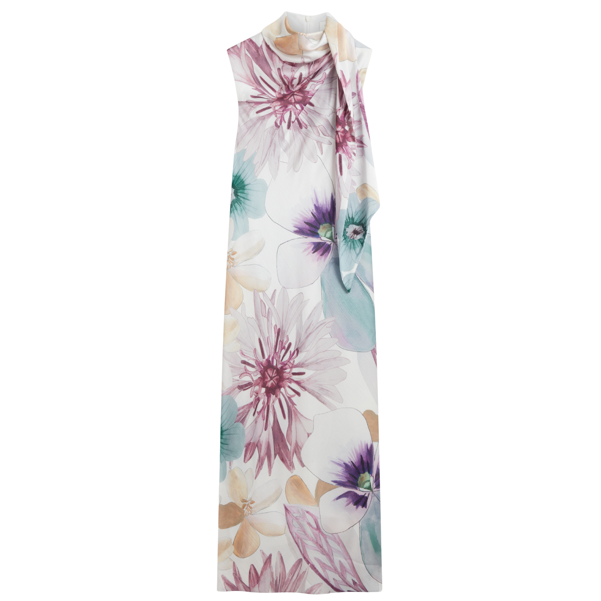 Womens Ted Baker White Print Harrpur Neck Tie Midi Dress