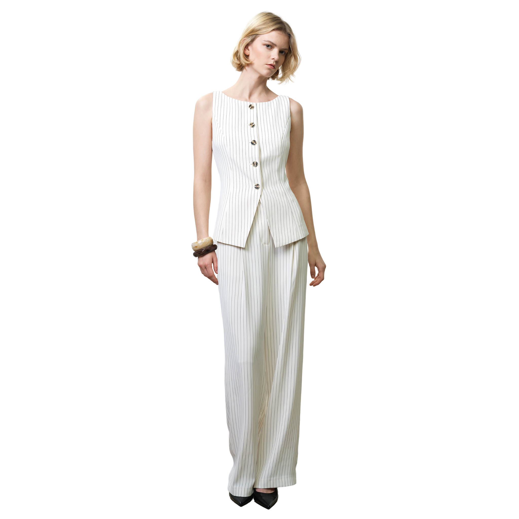 Womens French Connection Porcelain Cream Vinnie Pinstripe Trousers